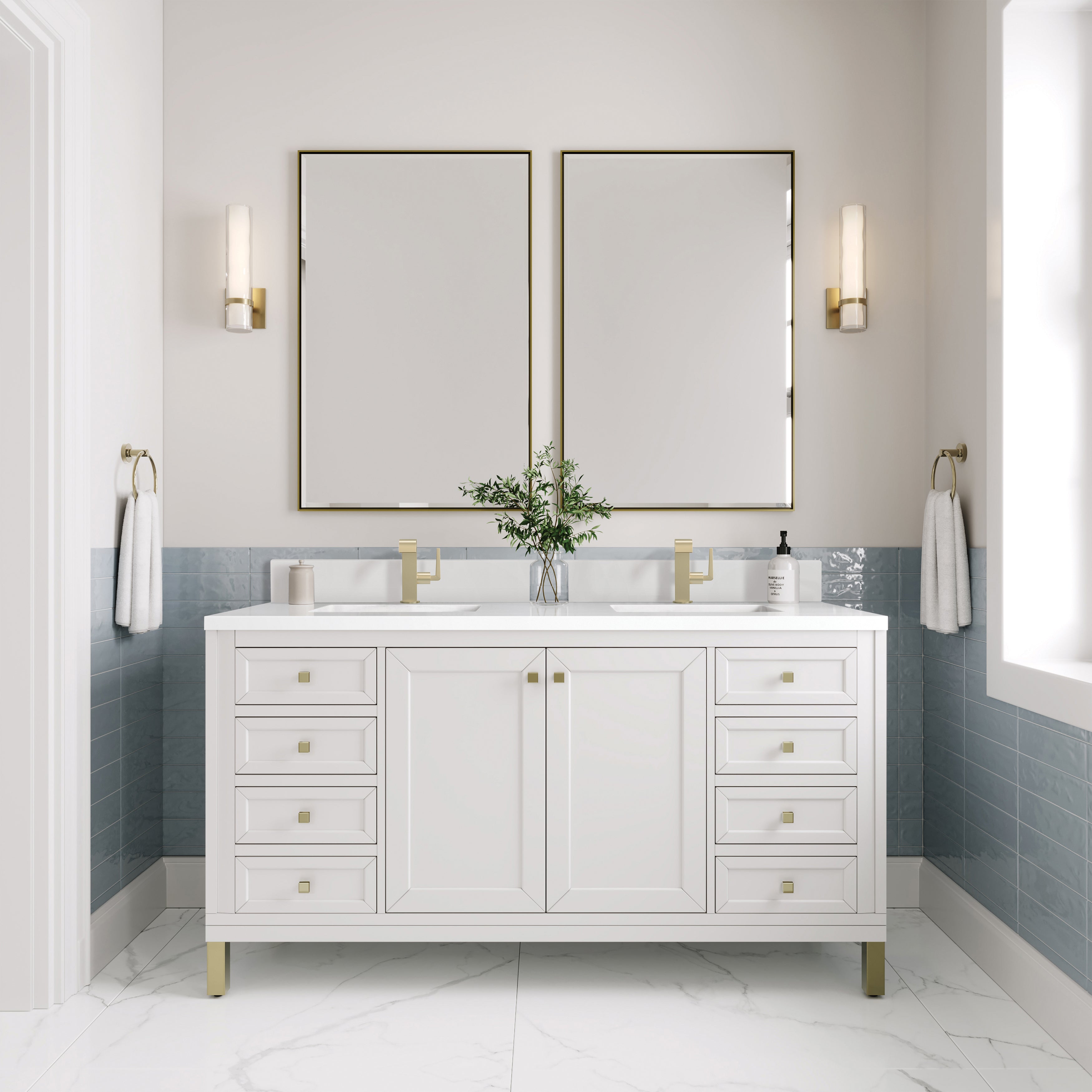 James Martin Chicago 60" Double Vanity in Glossy White with 3cm Countertop