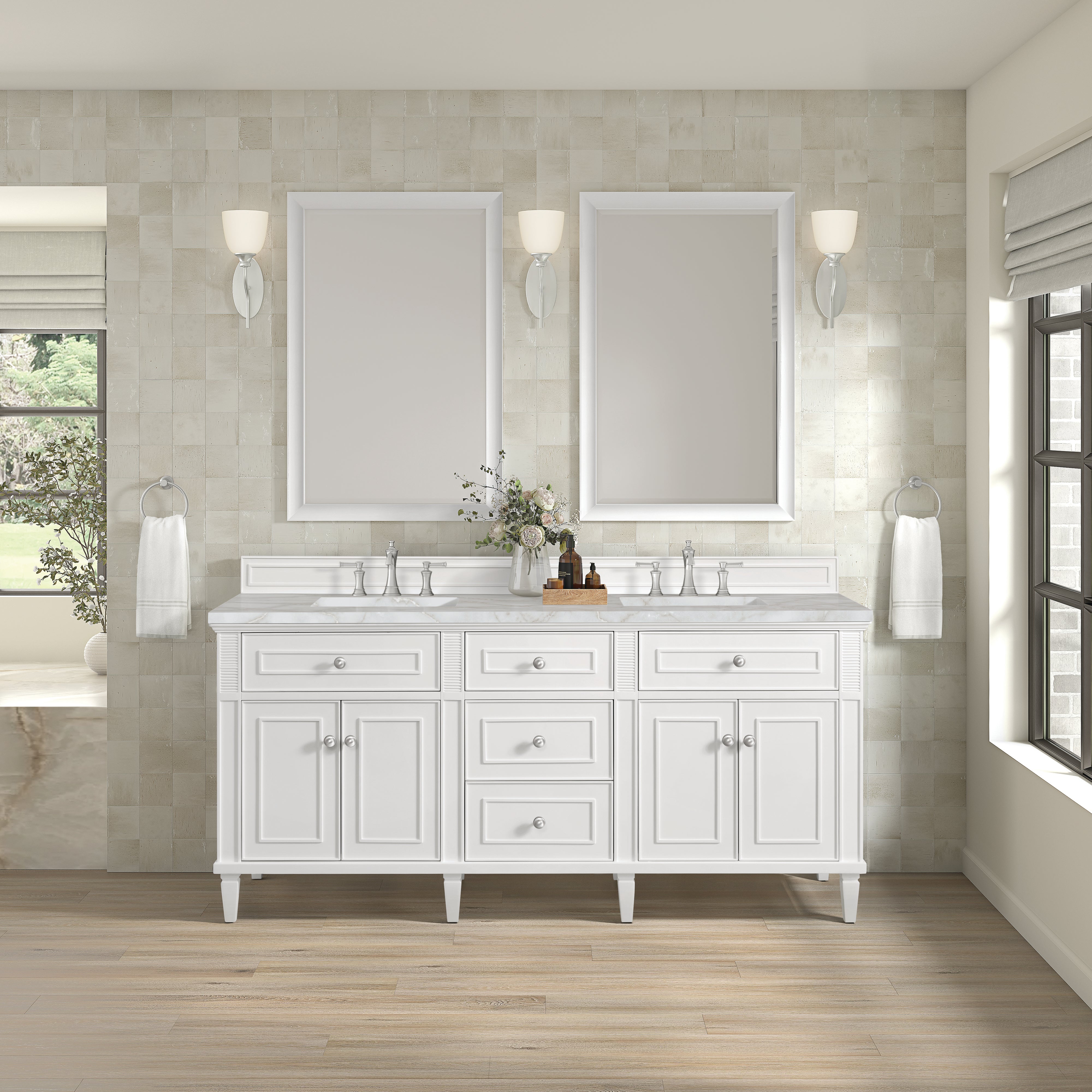James Martin Lorelai 72" Double Vanity in Bright White with 3cm Countertop