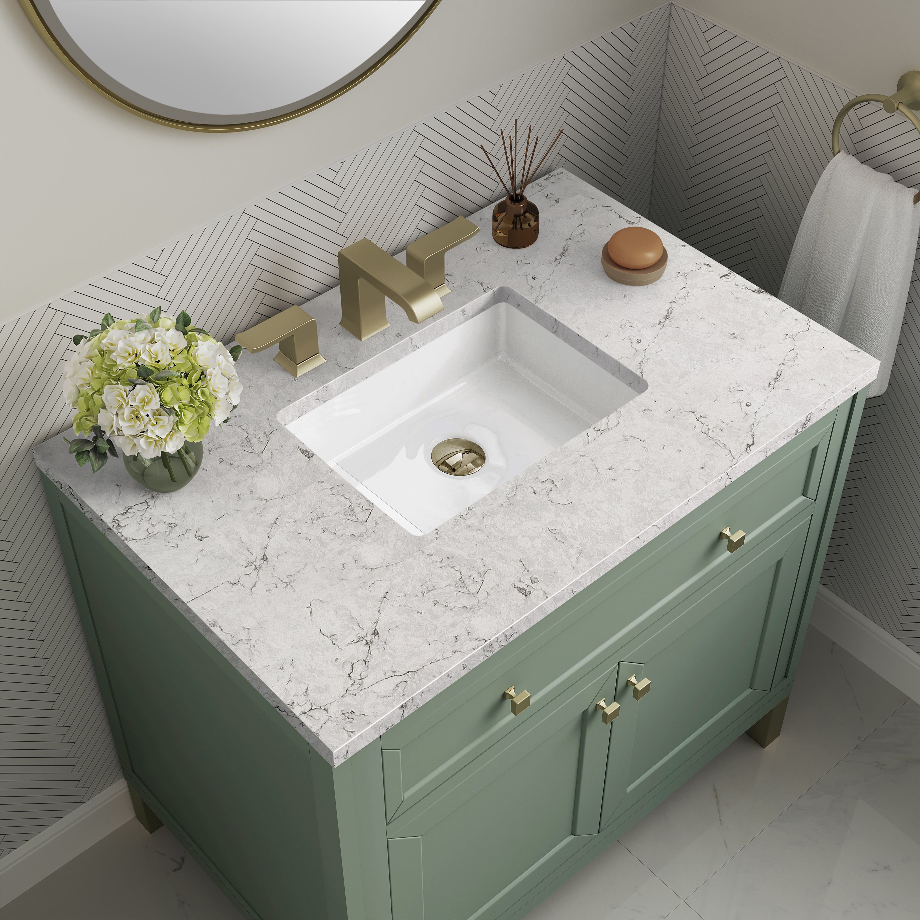 James Martin Chicago 36" Single Vanity in Smokey Celadon with 3cm Countertop