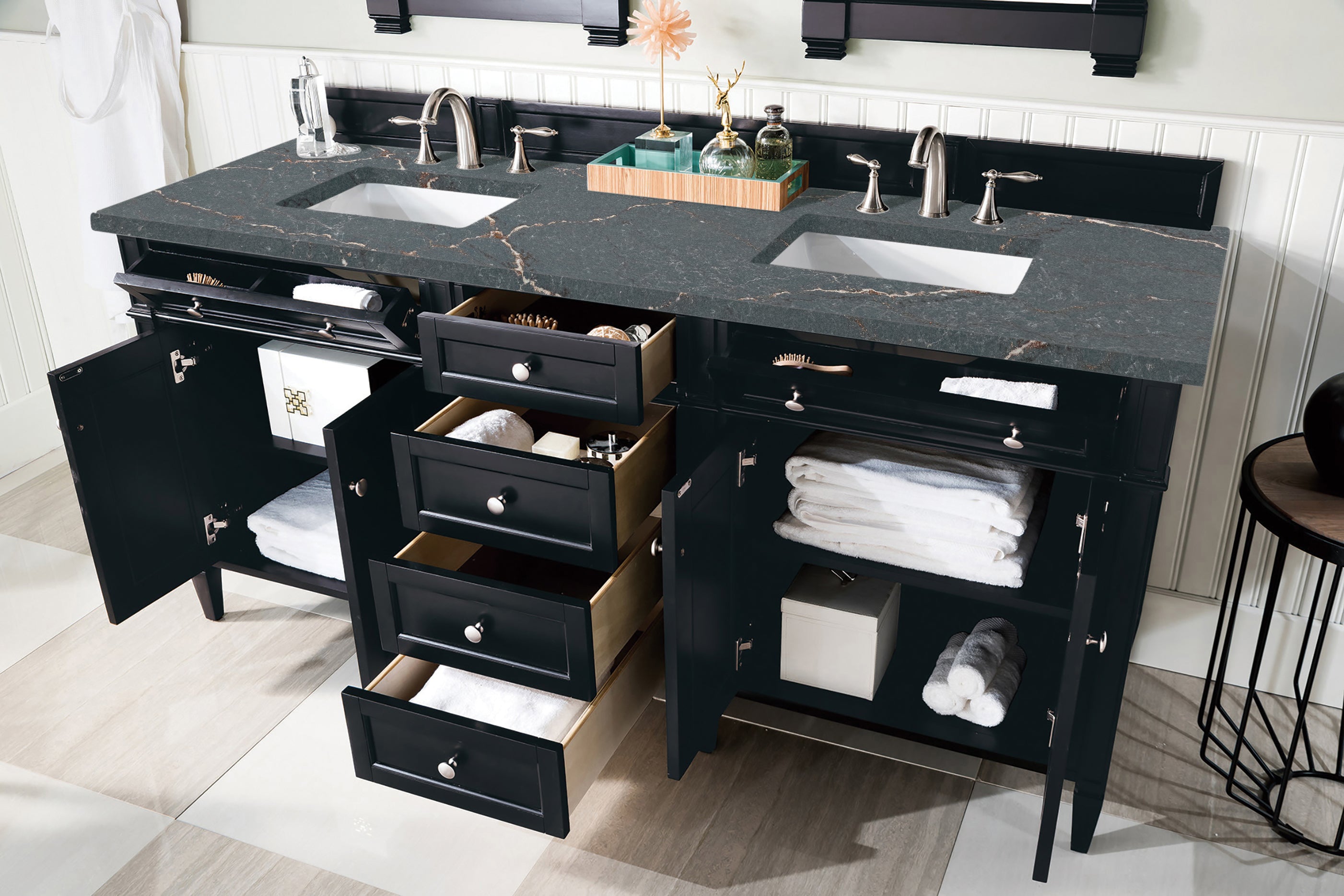 James Martin Brittany 72" Double Vanity in Black Onyx with 3cm Countertop