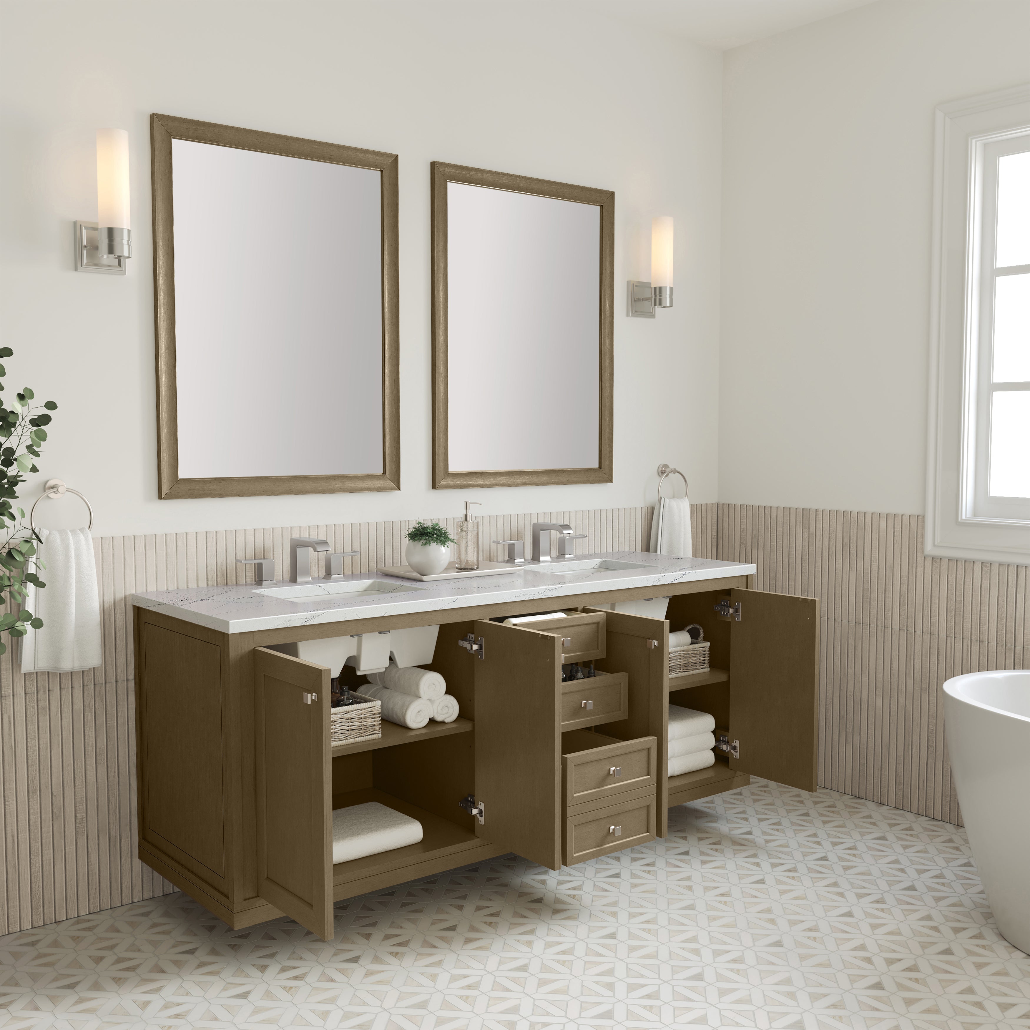 James Martin Chicago 72" Double Vanity in Walnut Whisper with 3cm Countertop