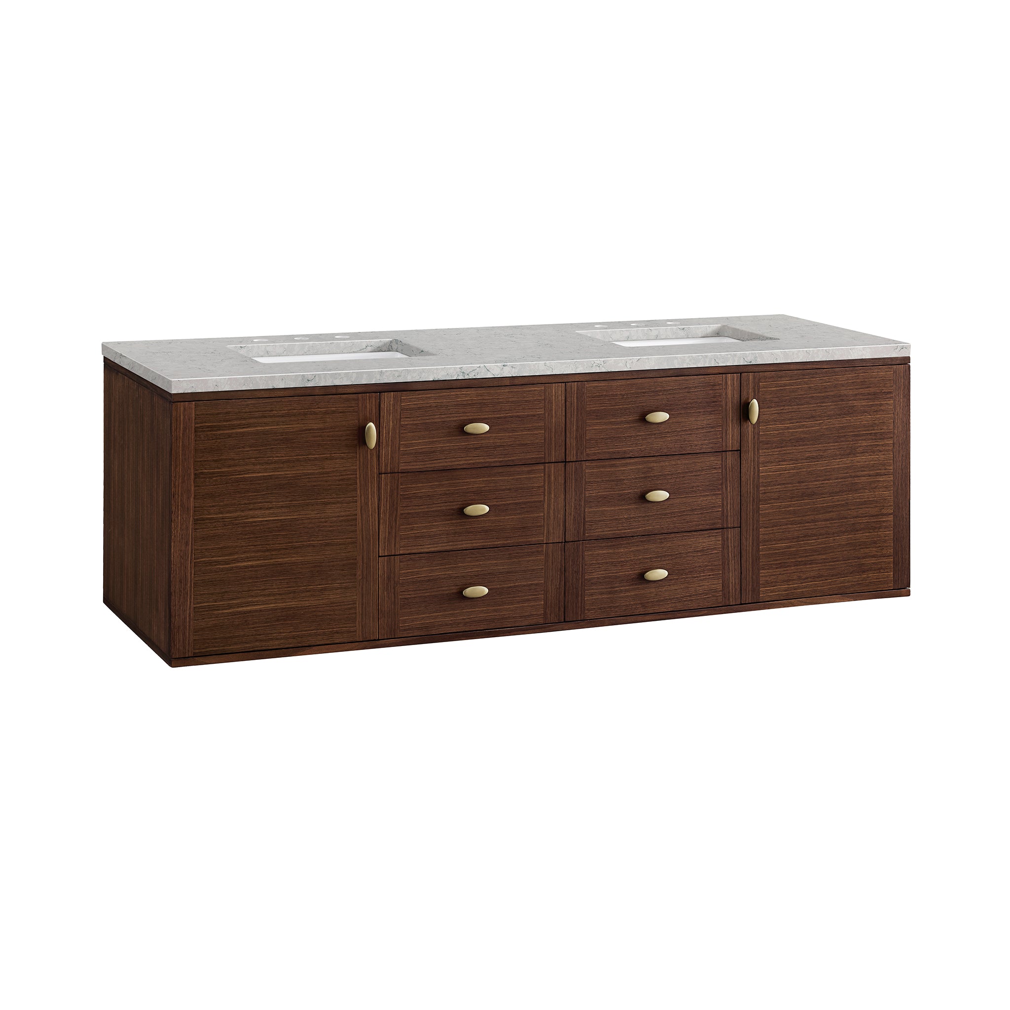 James Martin Amberly 72" Double Vanity in Mid-Century Walnut with 3cm Countertop and FreePower Wireless Charger