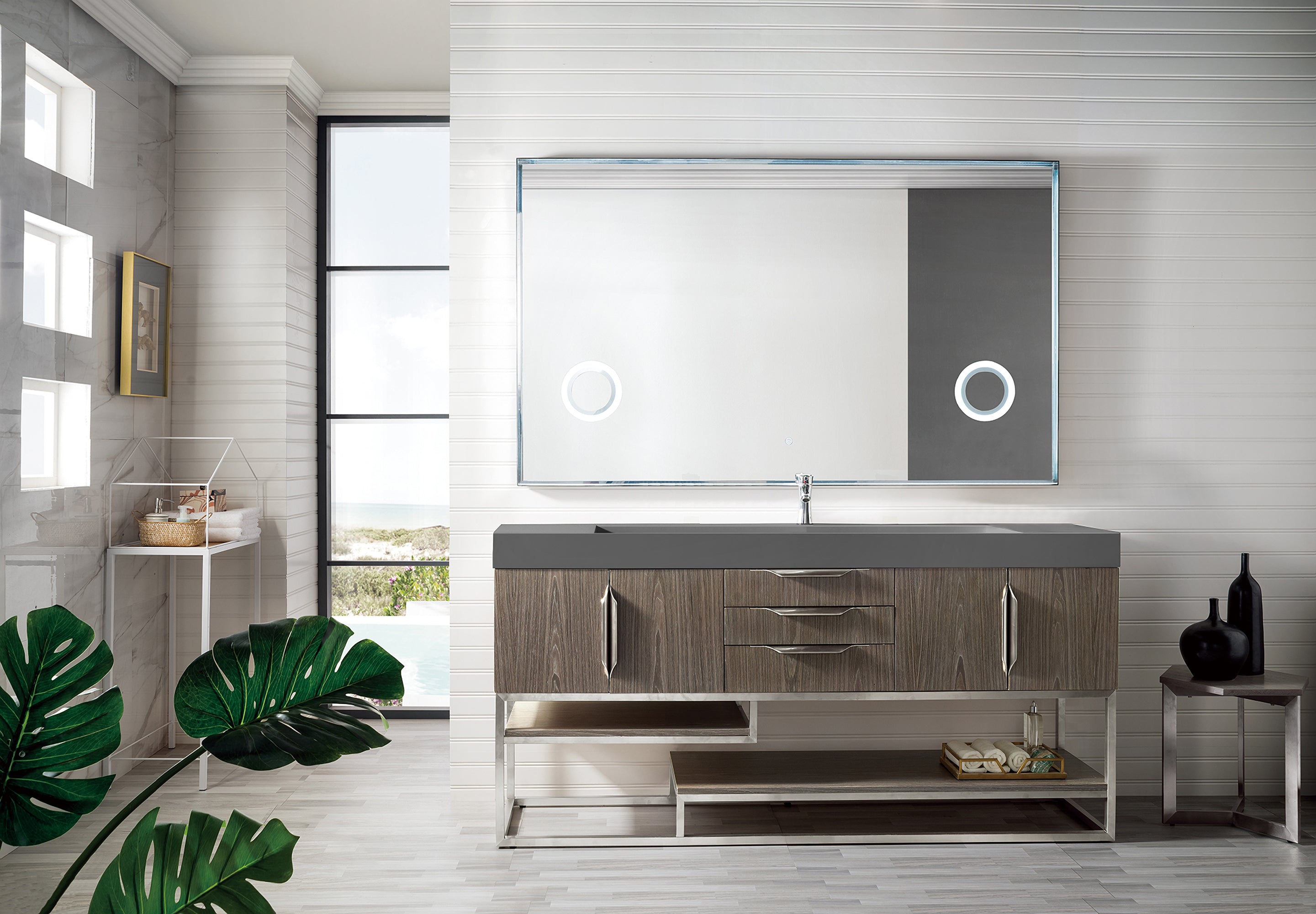 James Martin Columbia 72" Single Vanity in Ash Gray with Dusk Grey Glossy Composite Stone Top