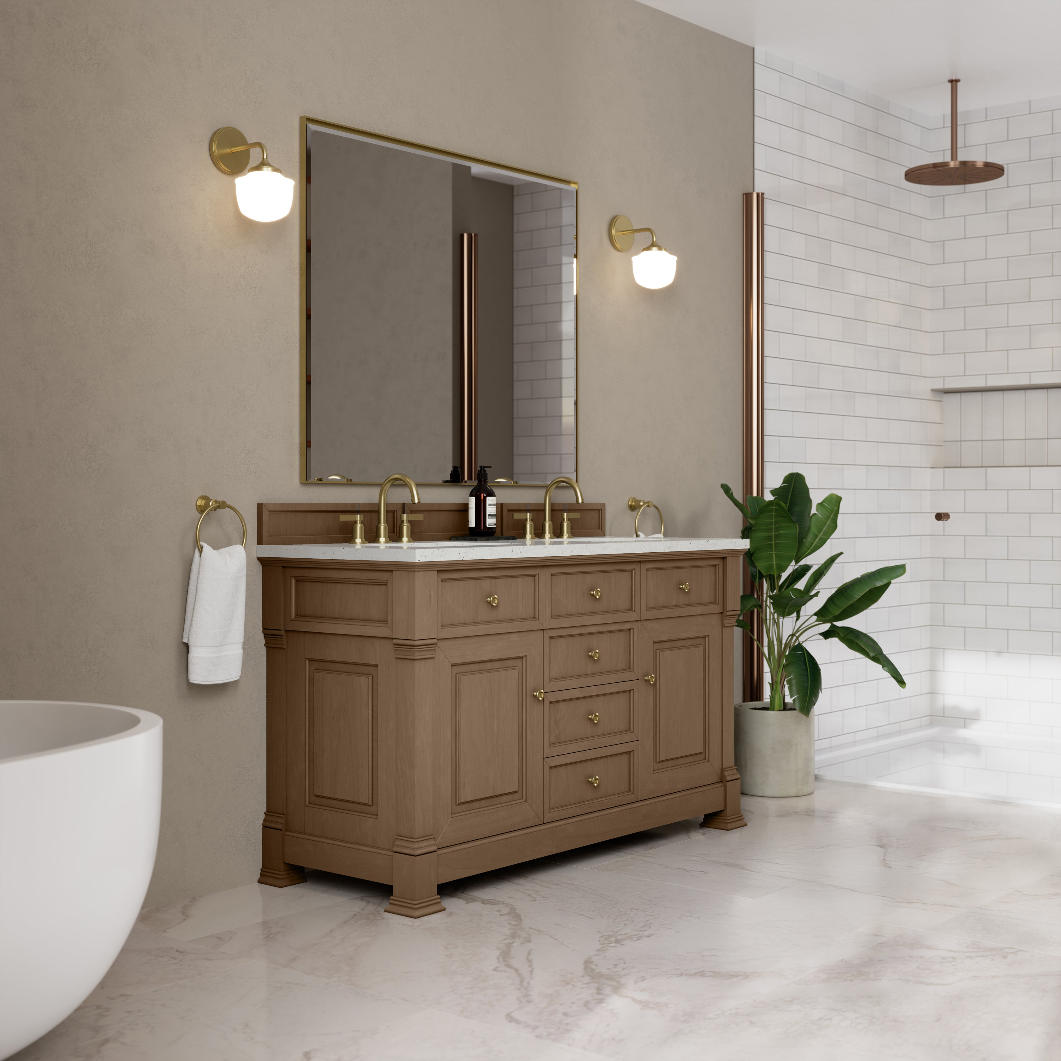 James Martin Brookfield 60" Double Vanity in Pecan with 3cm Countertop