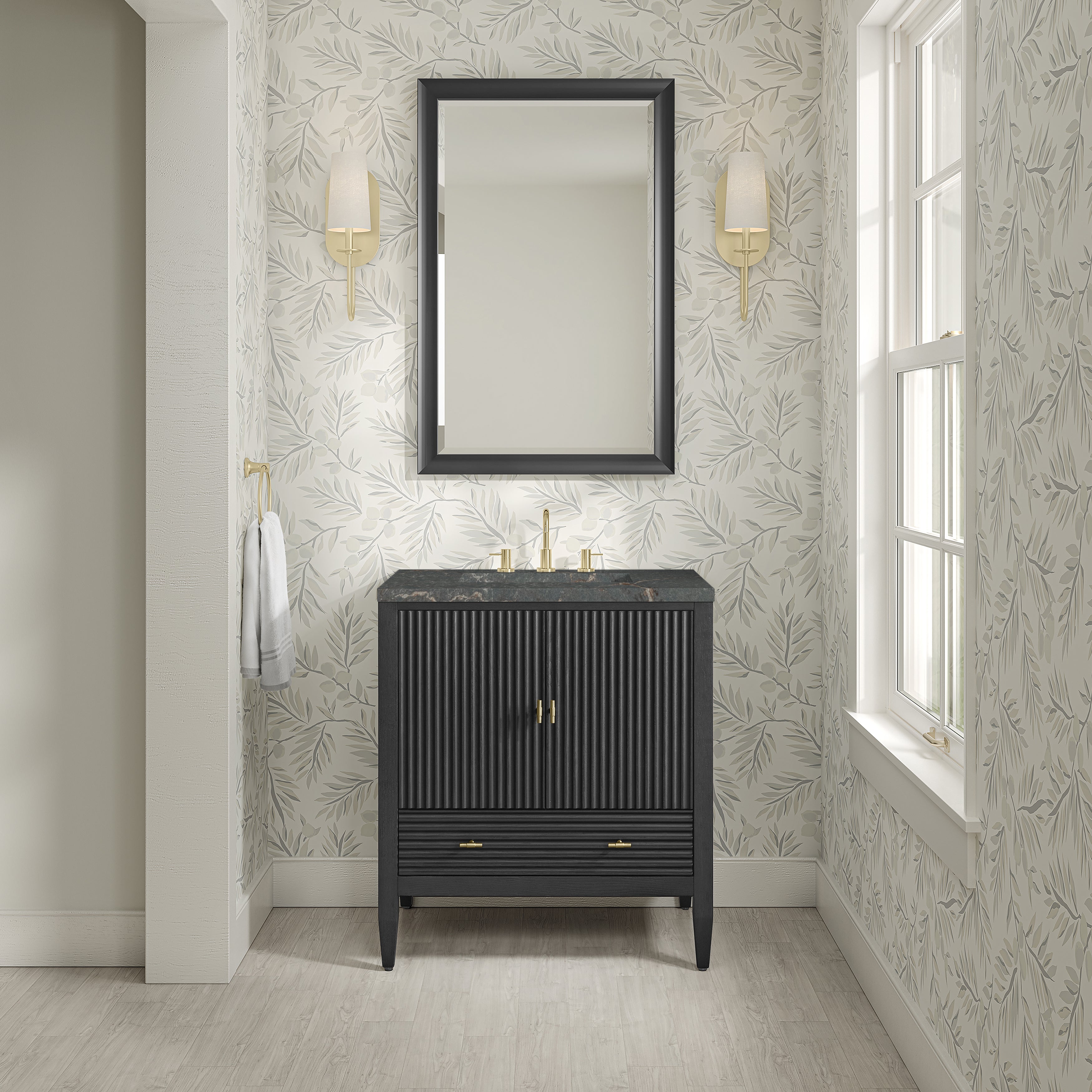 James Martin Myrrin 30" Single Vanity in Carbon Oak with 3cm Countertop