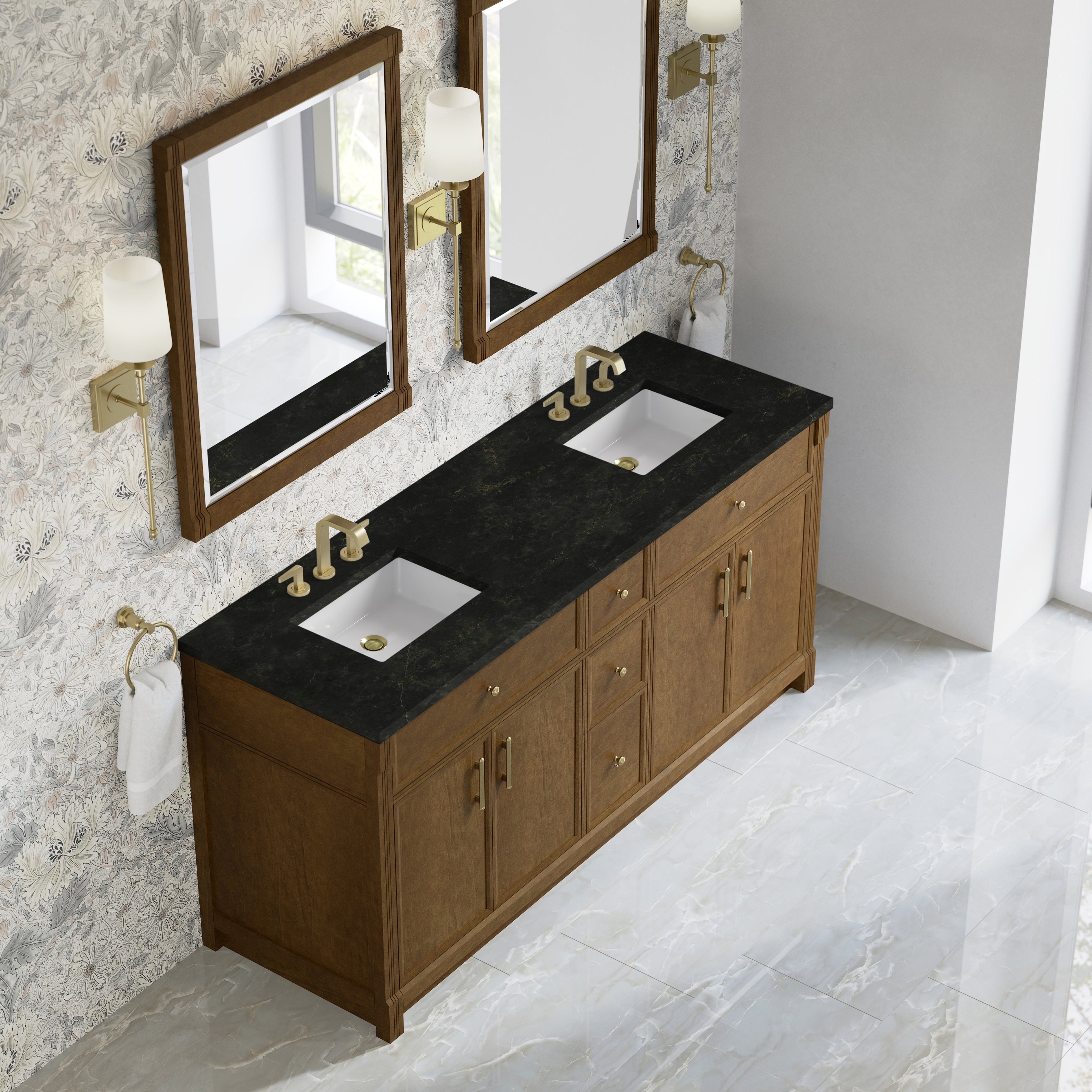 James Martin Bellshire 72" Double Vanity in Honey Oak with 3cm Countertop