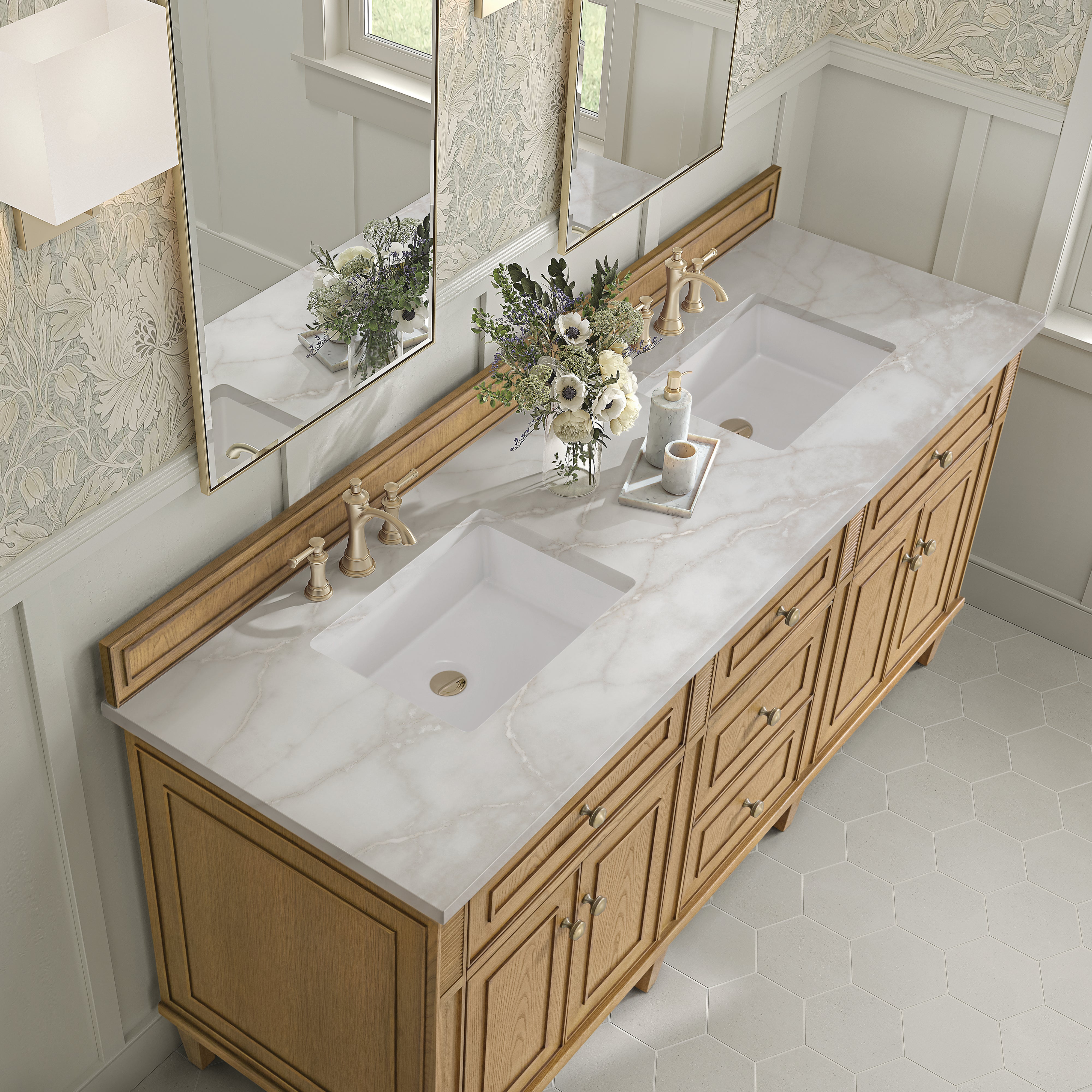 James Martin Lorelai 72" Double Vanity in Light Natural Oak with 3cm Countertop