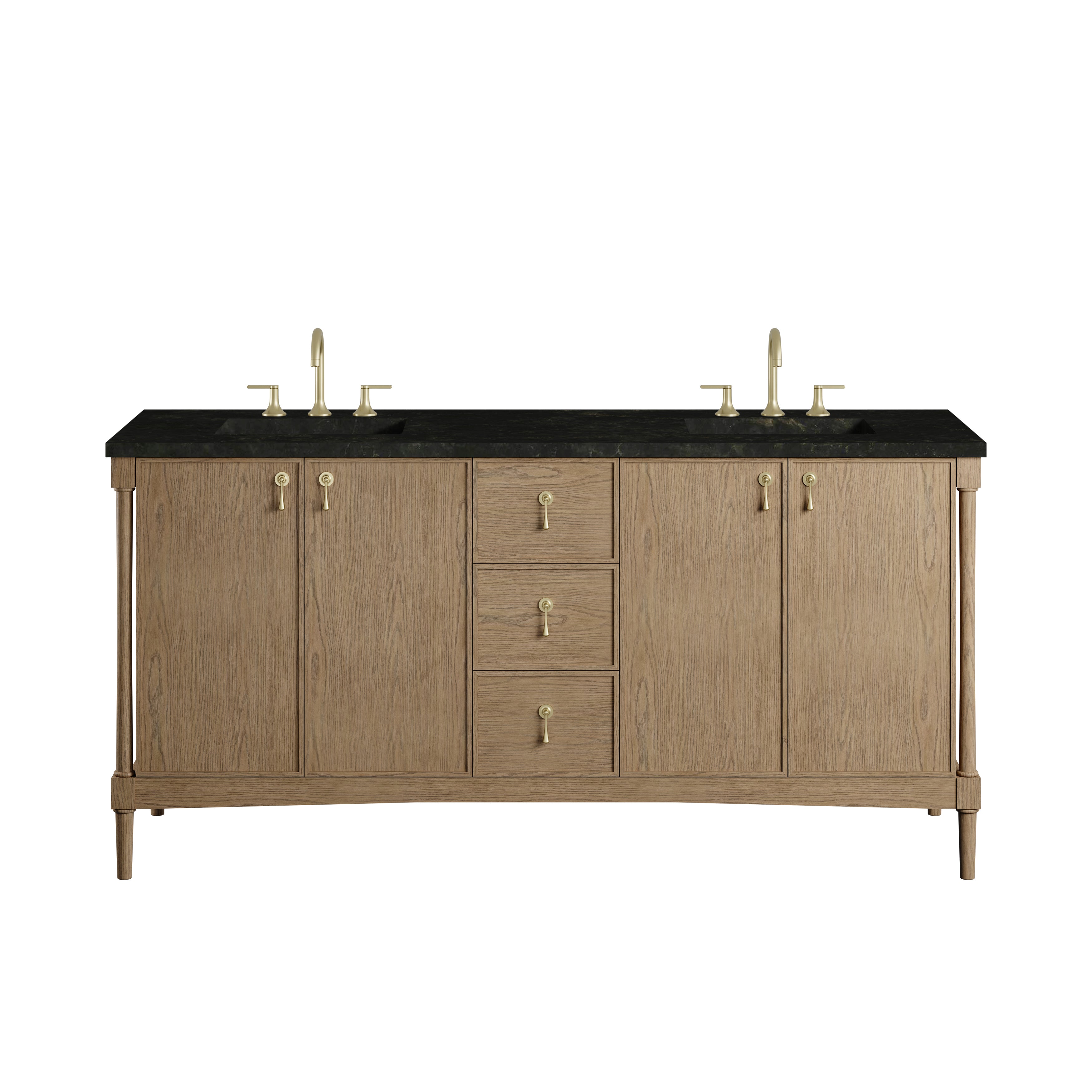 James Martin Kinnsden 72" Double Vanity in Weathered Oak with 3cm Carrara Marble Top