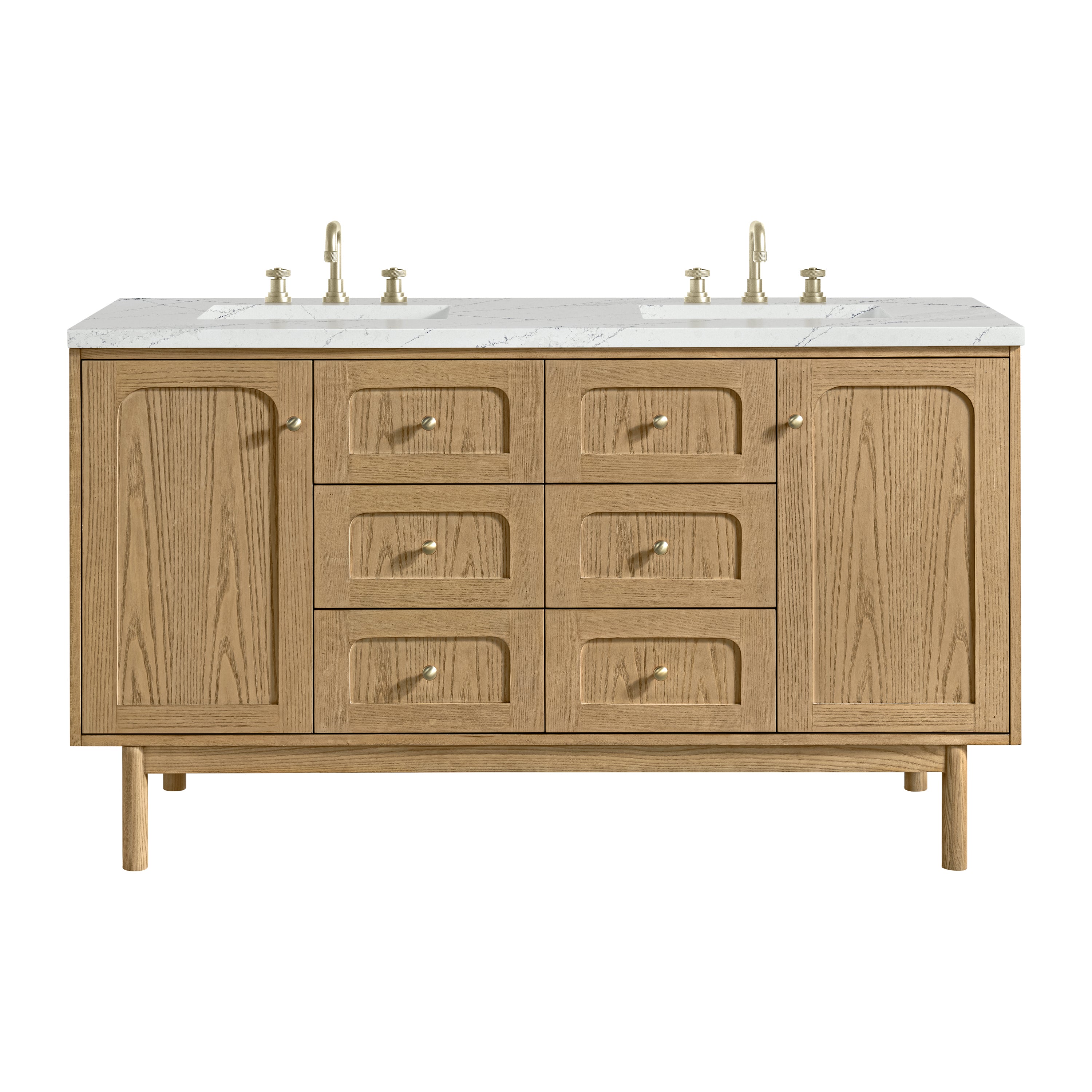 James Martin Laurent 60" Double Vanity in Light Natural Oak with 3cm Countertop and FreePower Wireless Charger