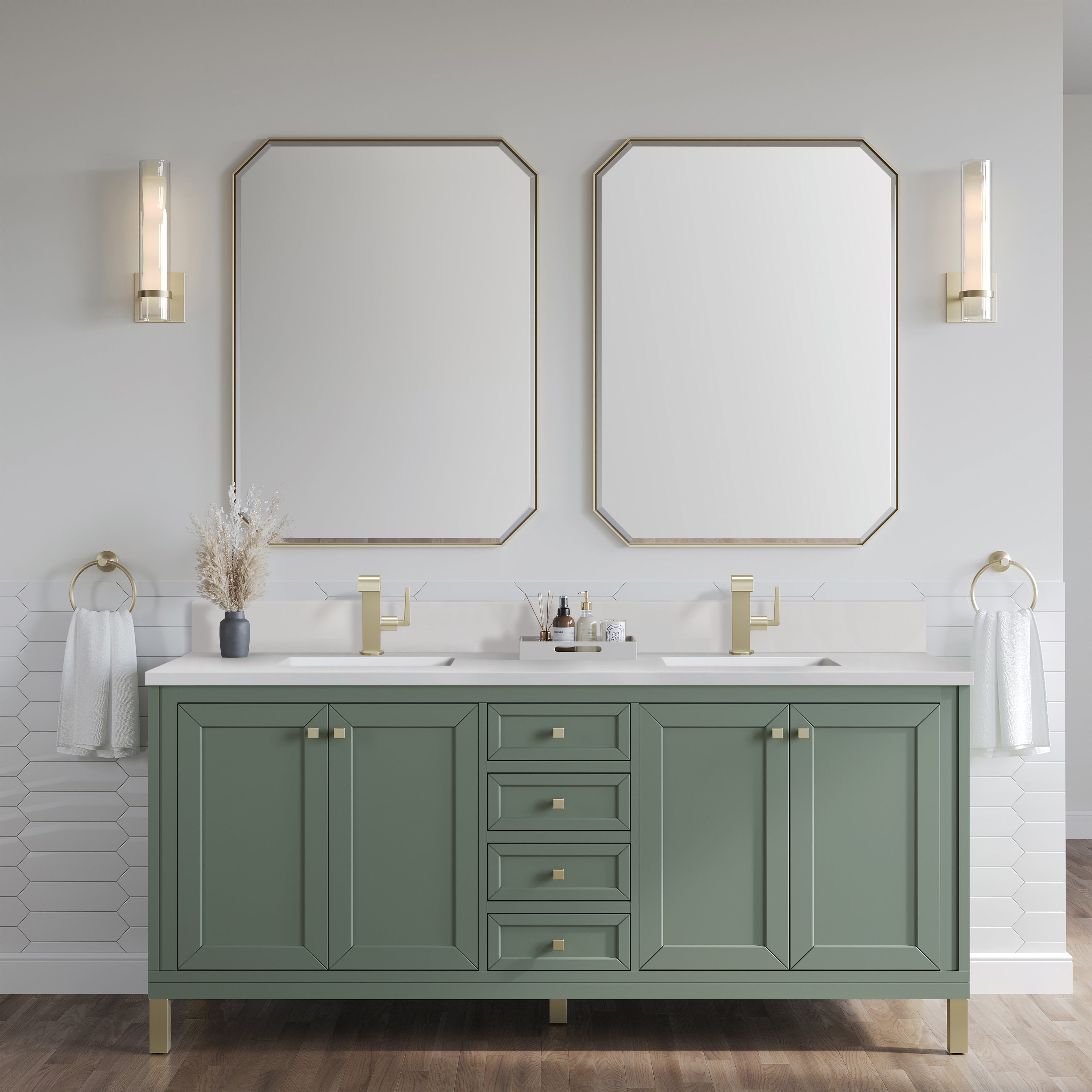 James Martin Chicago 72" Double Vanity in Smokey Celadon with 3cm Countertop