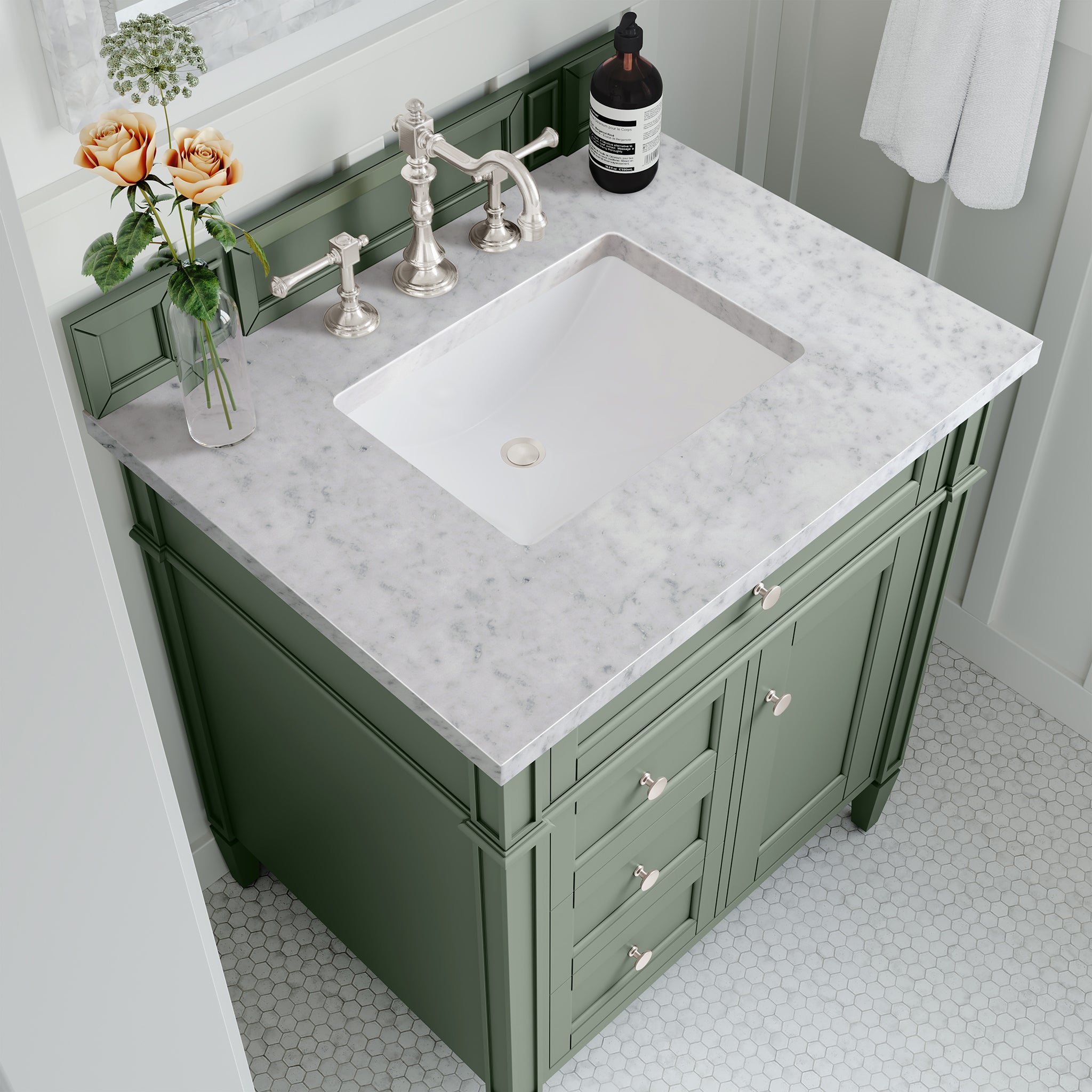 James Martin Brittany 30" Single Vanity in Smokey Celadon with 3cm Countertop