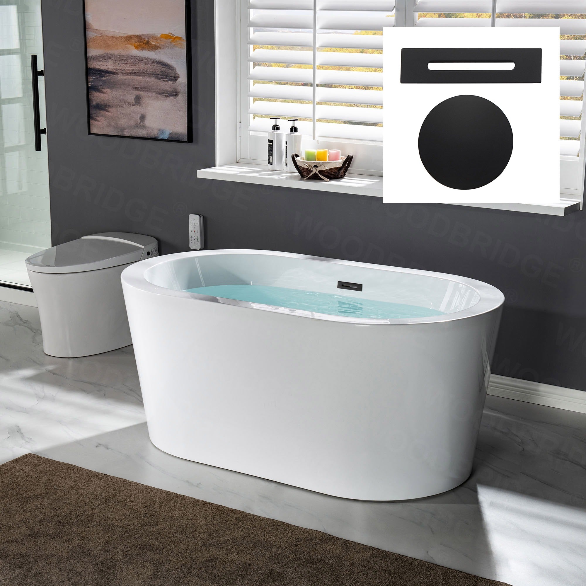 WOODBRIDGE 56" Acrylic Freestanding Bathtub Contemporary Soaking Tub with Drain & Overflow, BTA0088