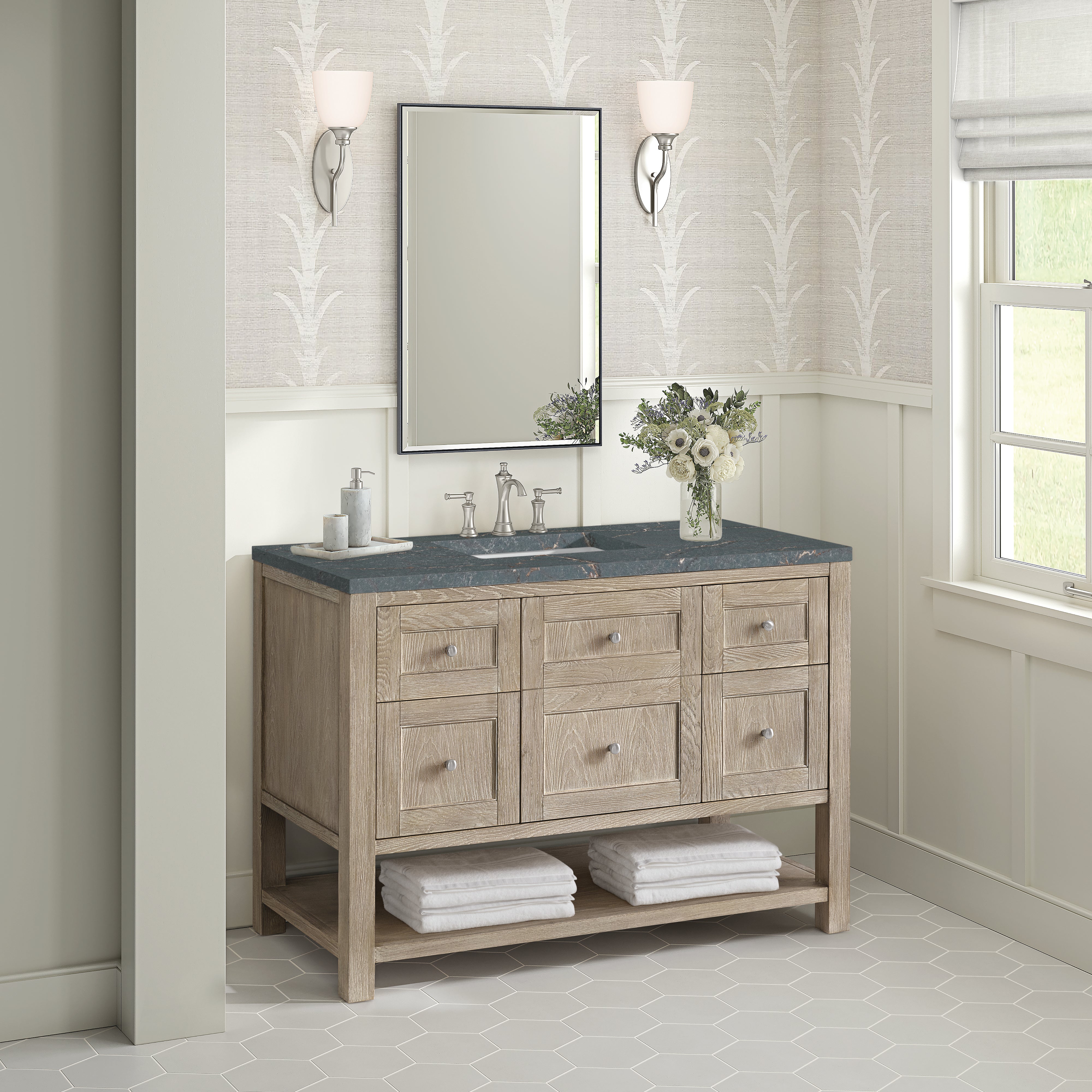 James Martin Breckenridge 48" Single Vanity in Whitewashed Oak with 3cm Countertop