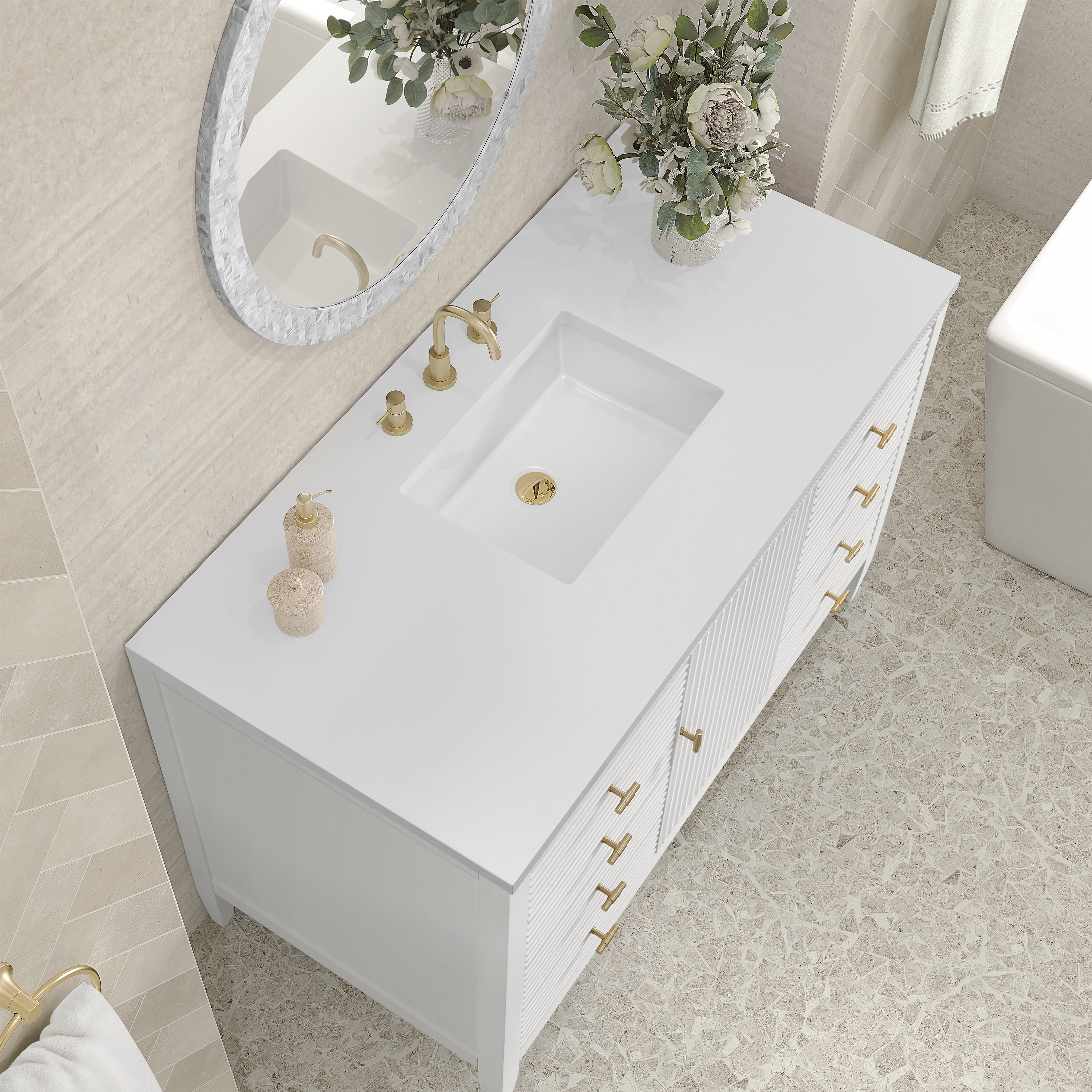 James Martin Myrrin 48" Single Vanity in Bright White with 3cm Countertop