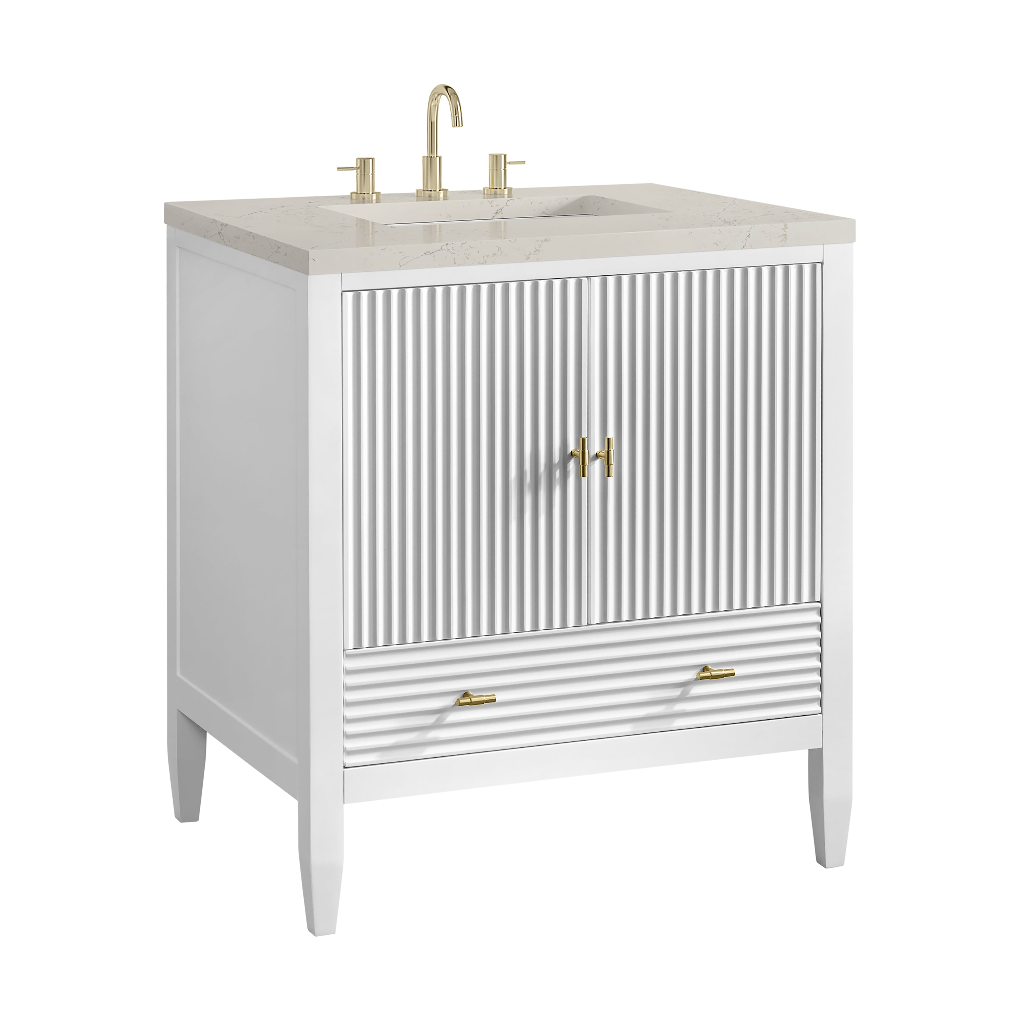 James Martin Myrrin 30" Single Vanity in Bright White with 3cm Countertop