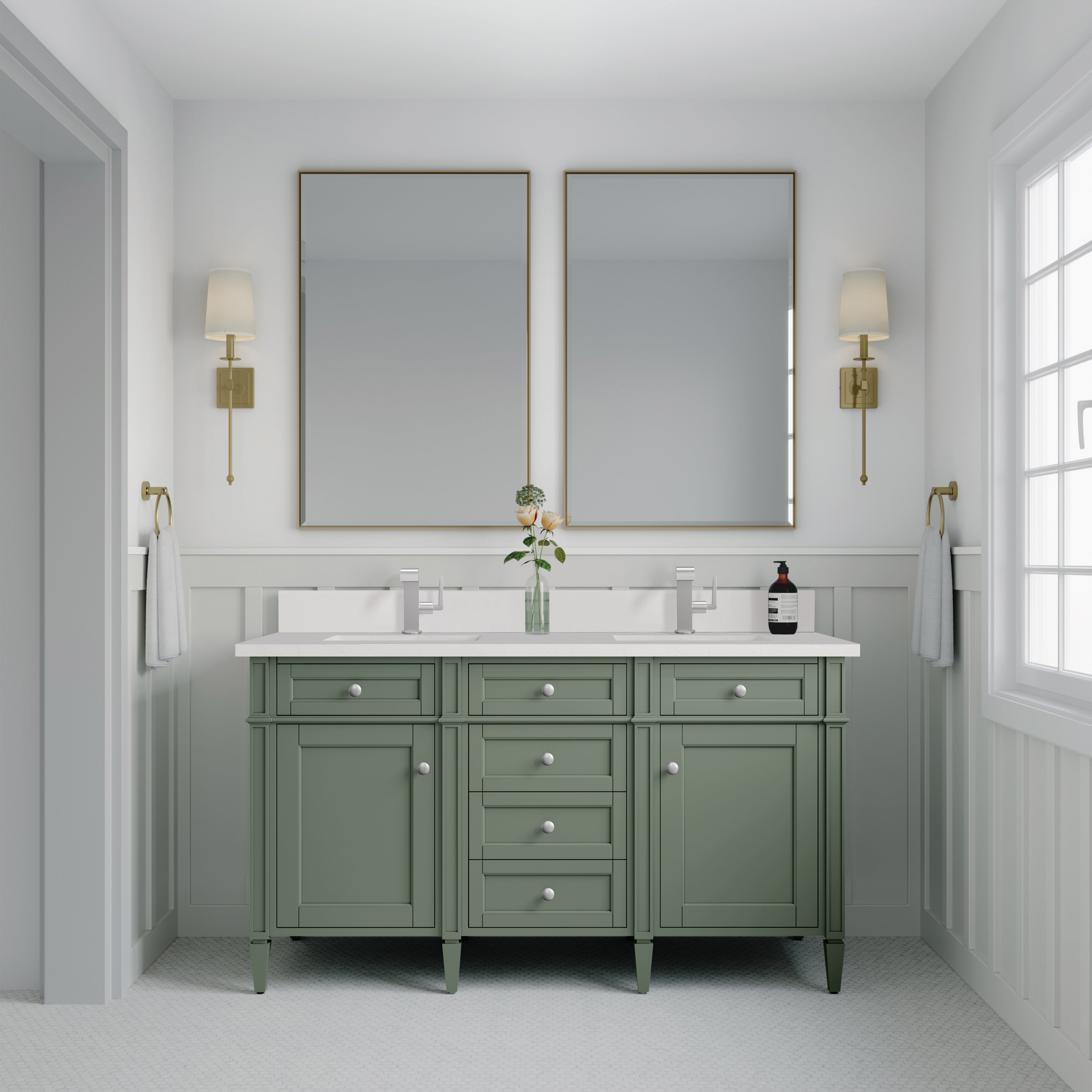 James Martin Brittany 60" Double Vanity in Smokey Celadon with 3cm Countertop