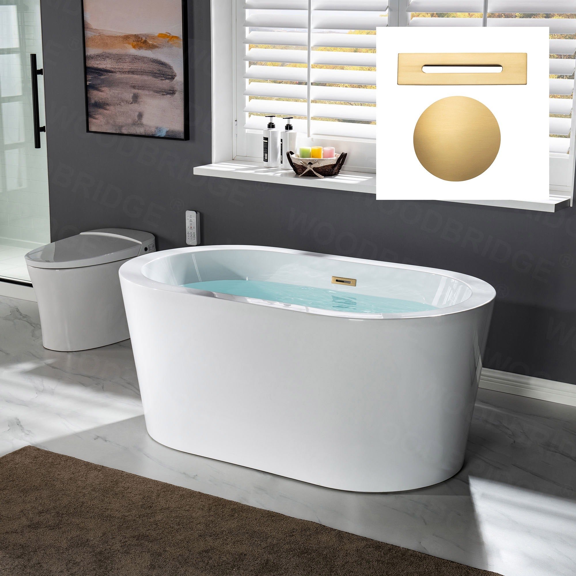 WOODBRIDGE 56" Acrylic Freestanding Bathtub Contemporary Soaking Tub with Drain & Overflow, BTA0088