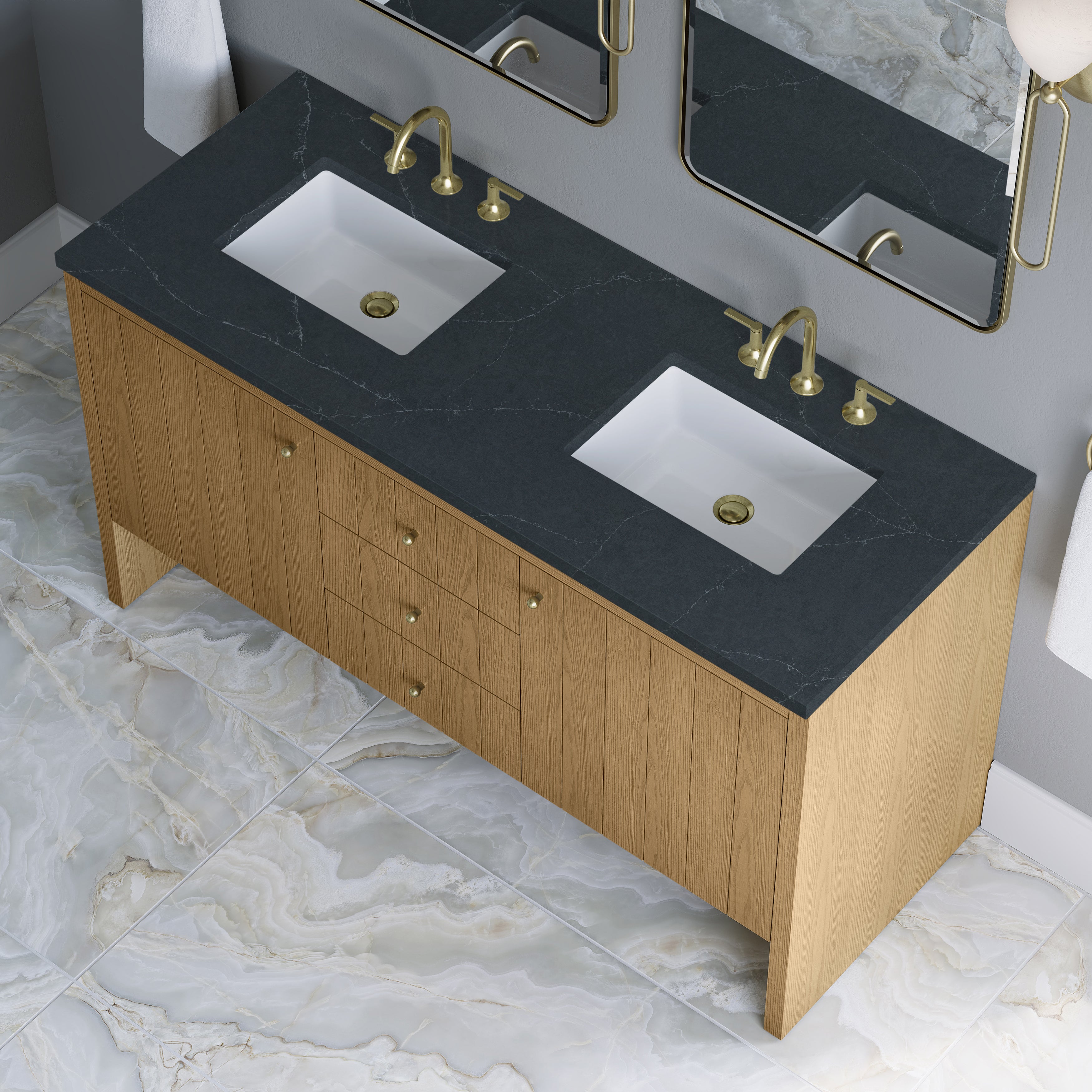 James Martin Hudson 60" Double Vanity in Light Natural Oak with 3cm Countertop