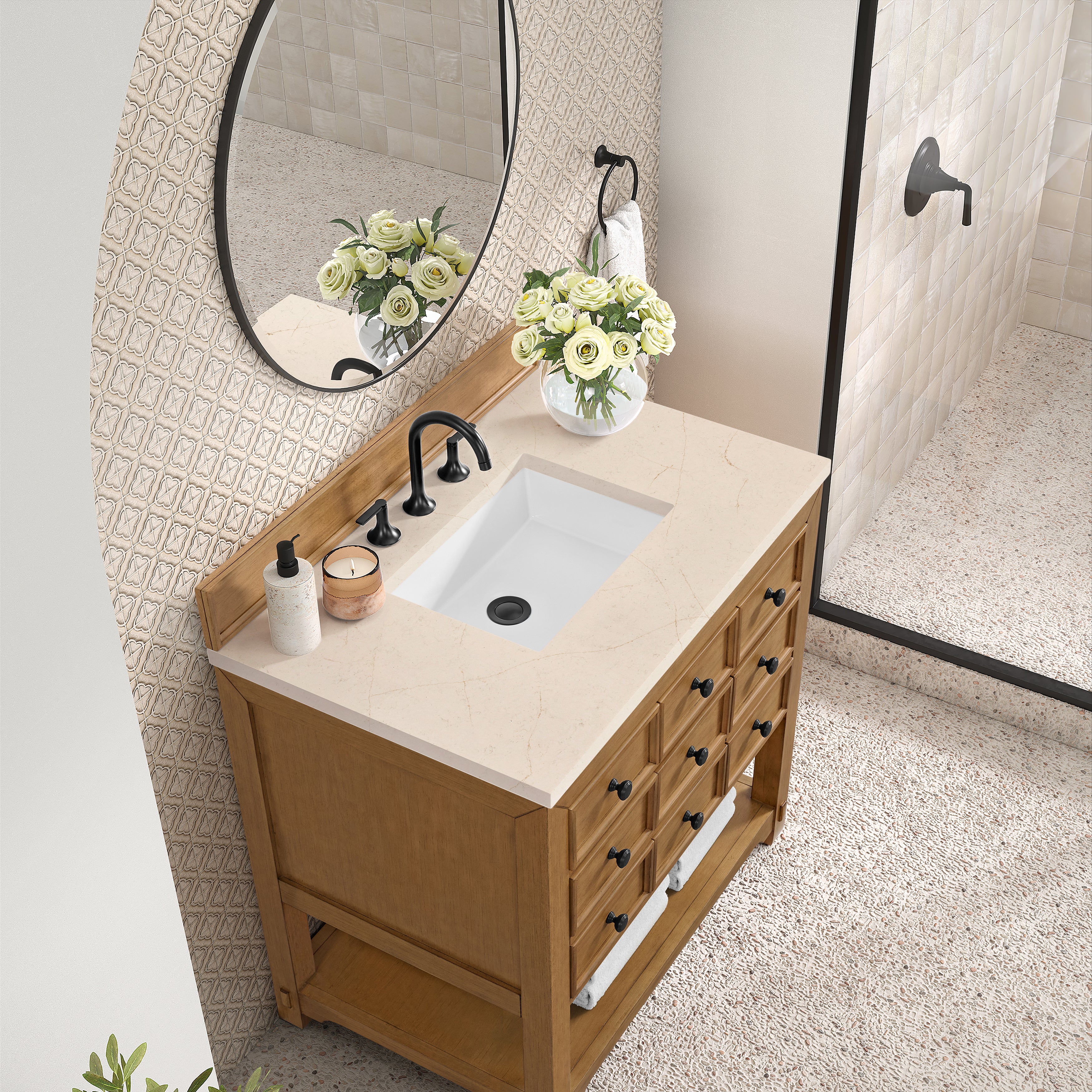 James Martin Malibu 36" Single Vanity in Amber Birch with 3cm Countertop
