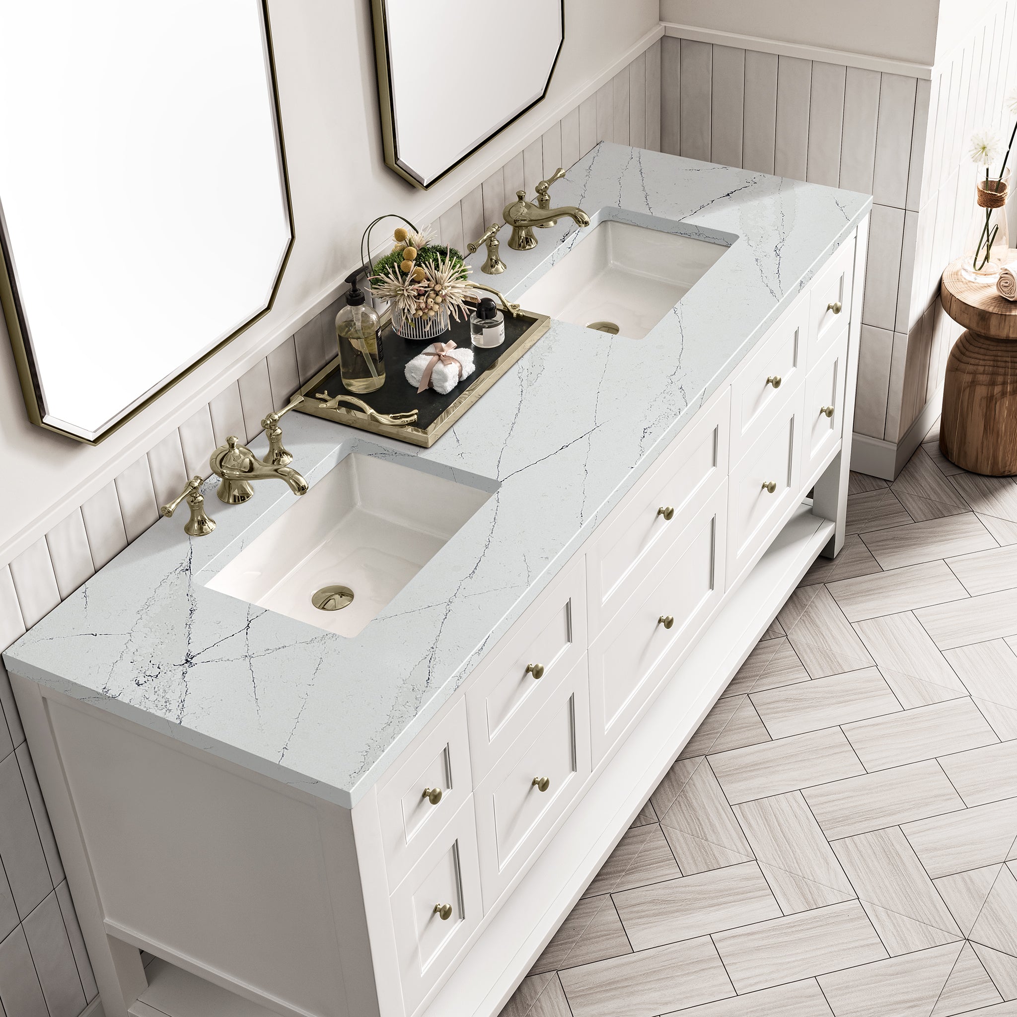 James Martin Breckenridge 72" Double Vanity in Bright White with 3cm Countertop