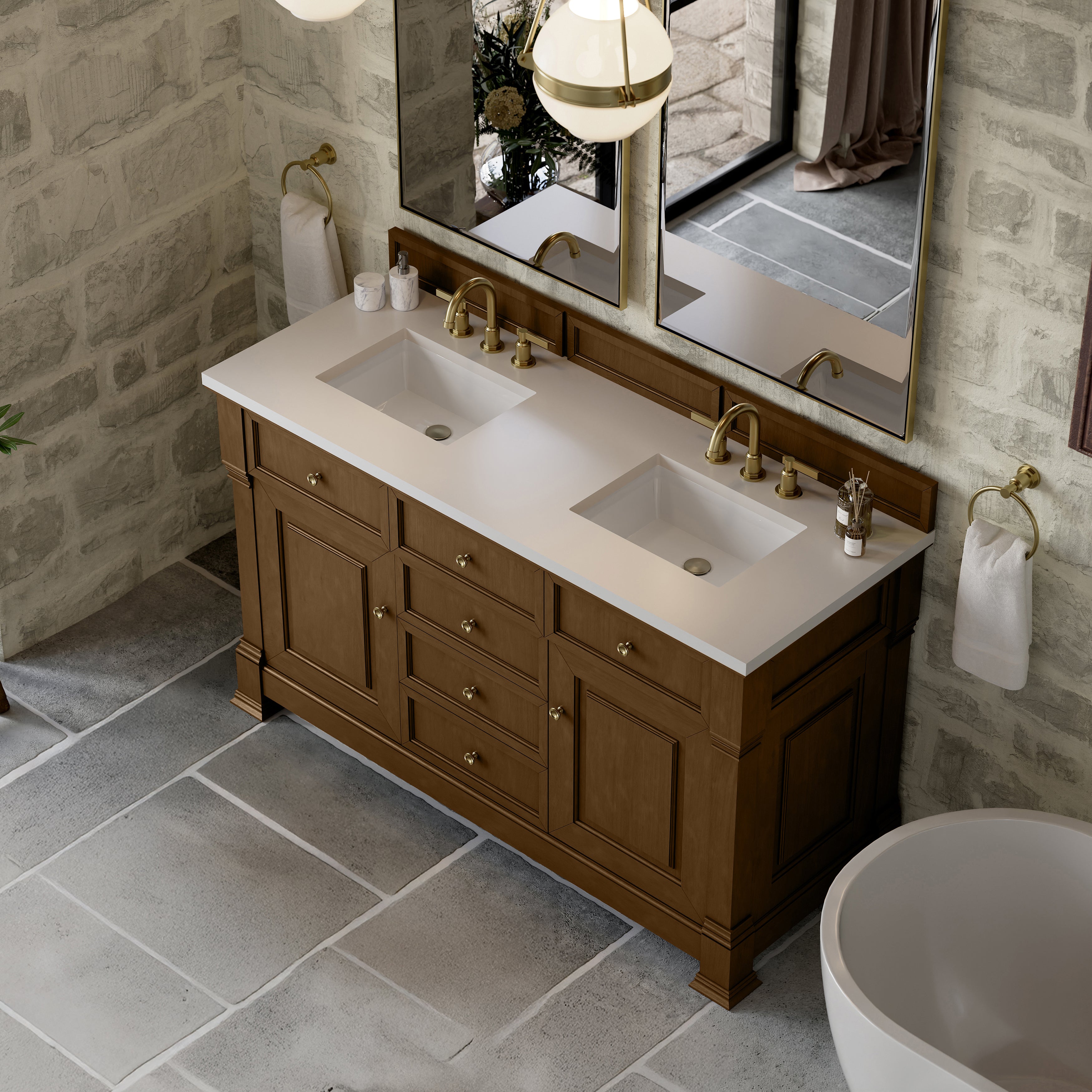 James Martin Brookfield 60" Double Vanity in Honey Oak with 3cm Countertop