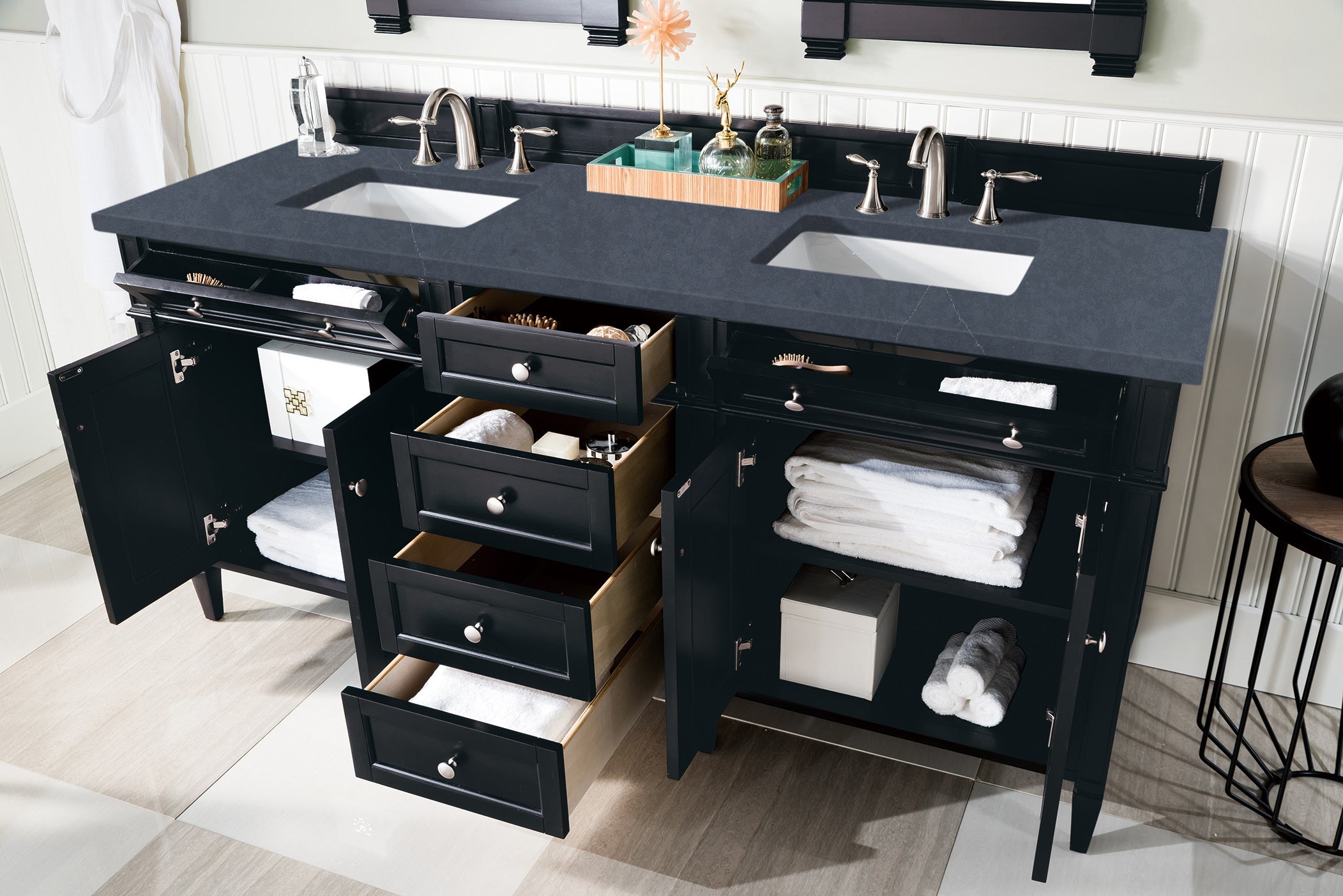 James Martin Brittany 72" Double Vanity in Black Onyx with 3cm Countertop