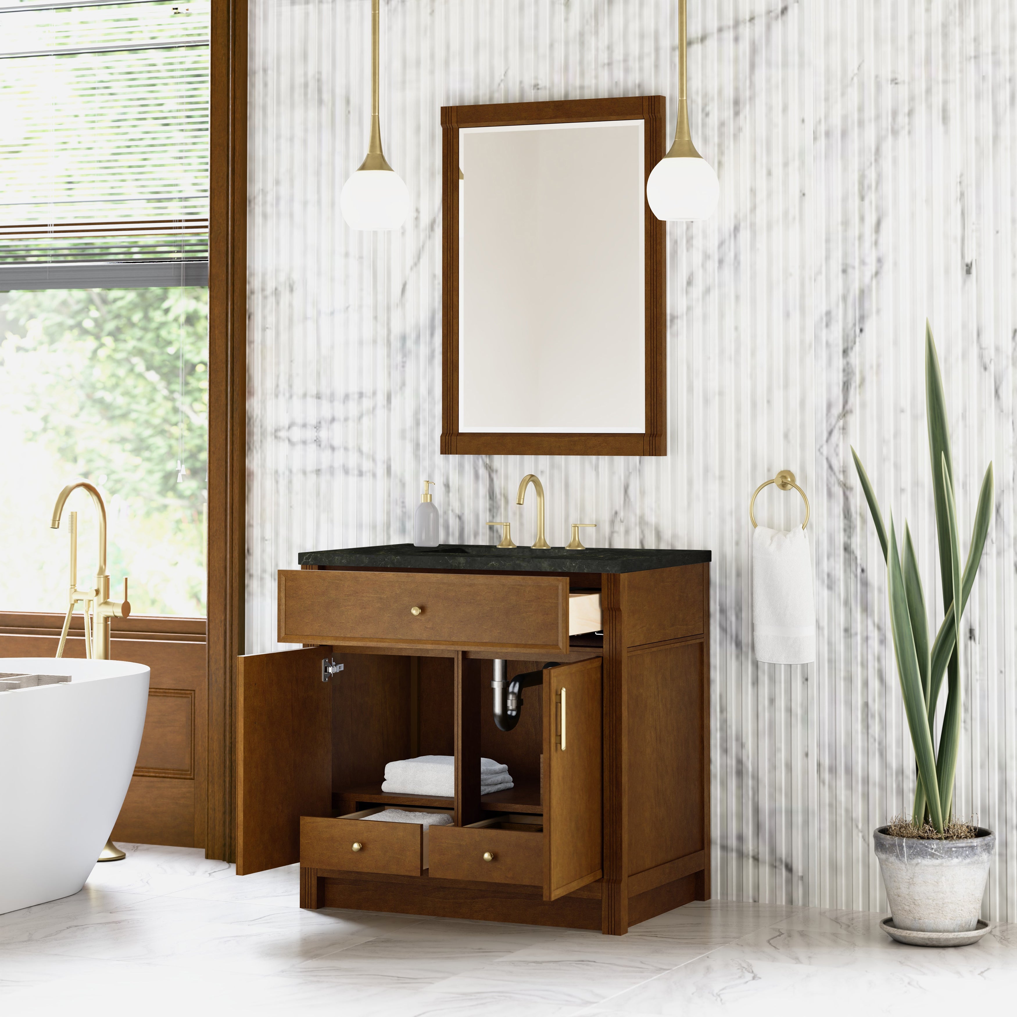 James Martin Bellshire 36" Single Vanity in Honey Oak with 3cm Countertop