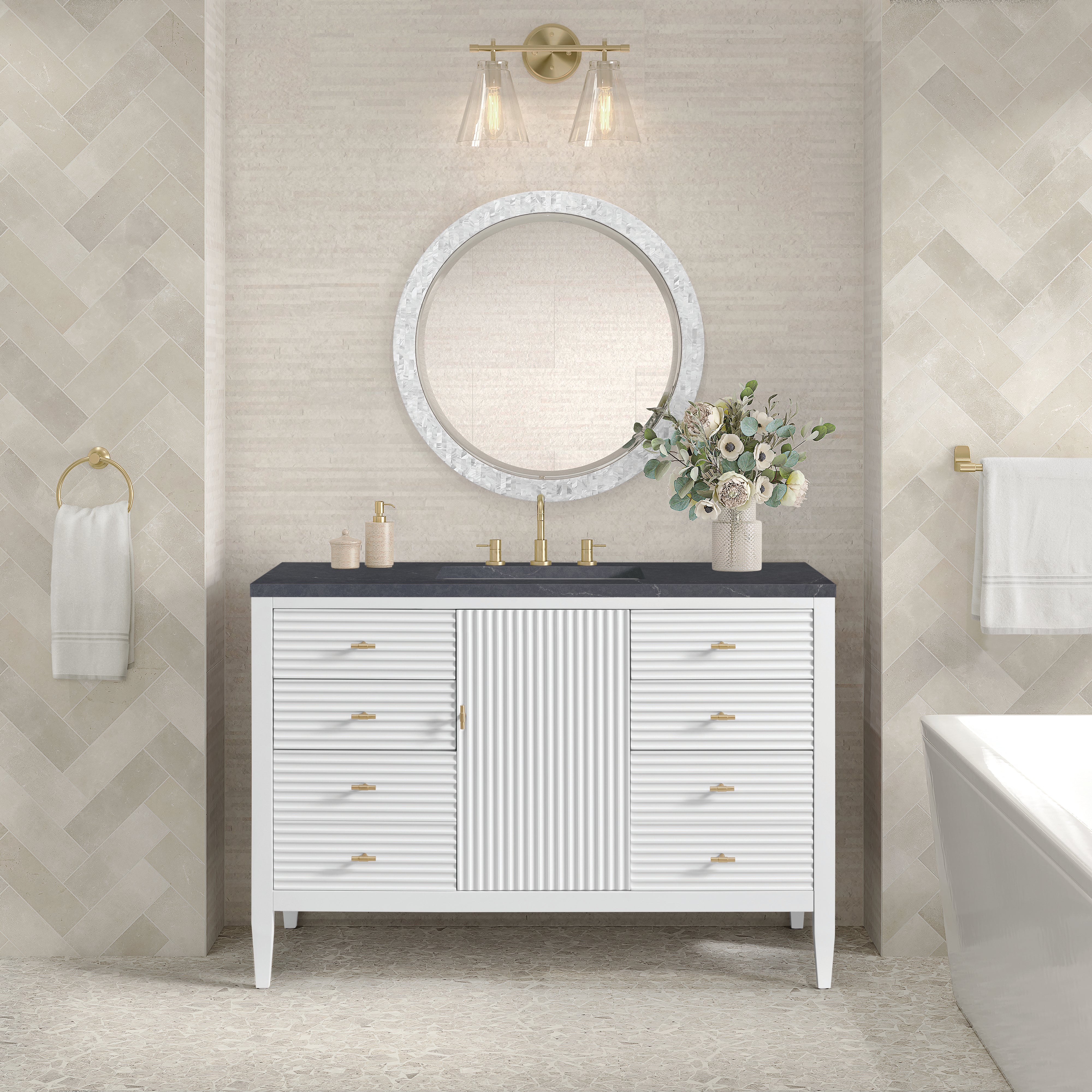 James Martin Myrrin 48" Single Vanity in Bright White with 3cm Countertop