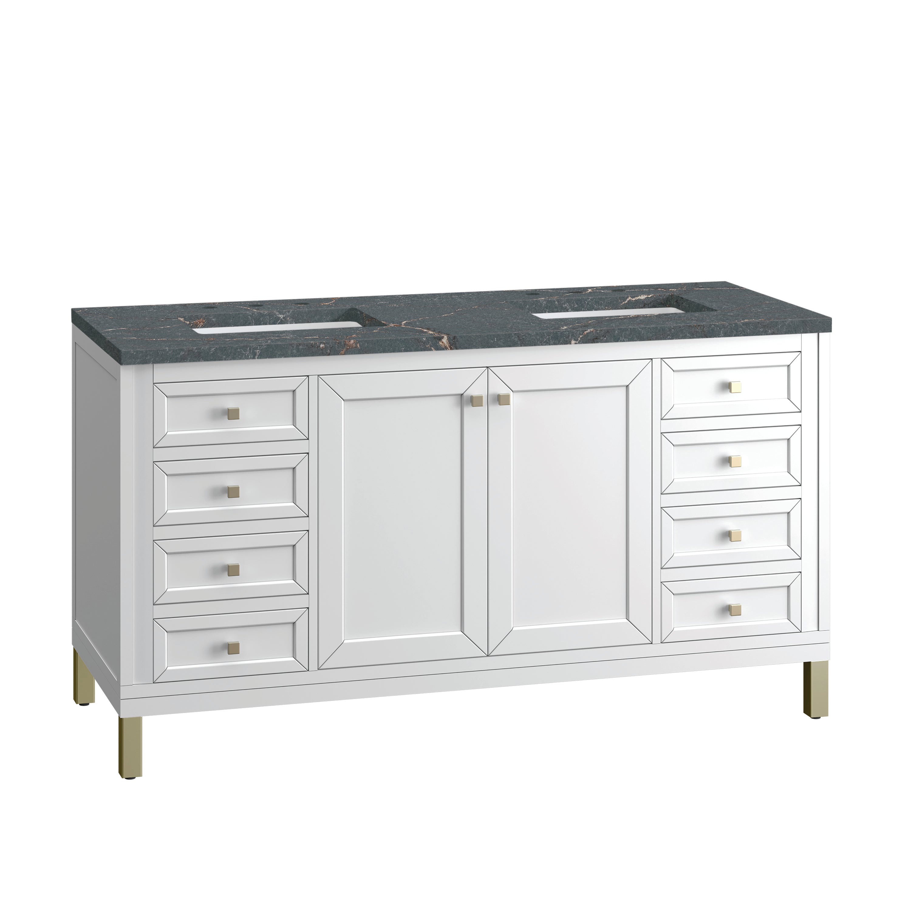 James Martin Chicago 60" Double Vanity in Glossy White with 3cm Countertop and FreePower Wireless Charger