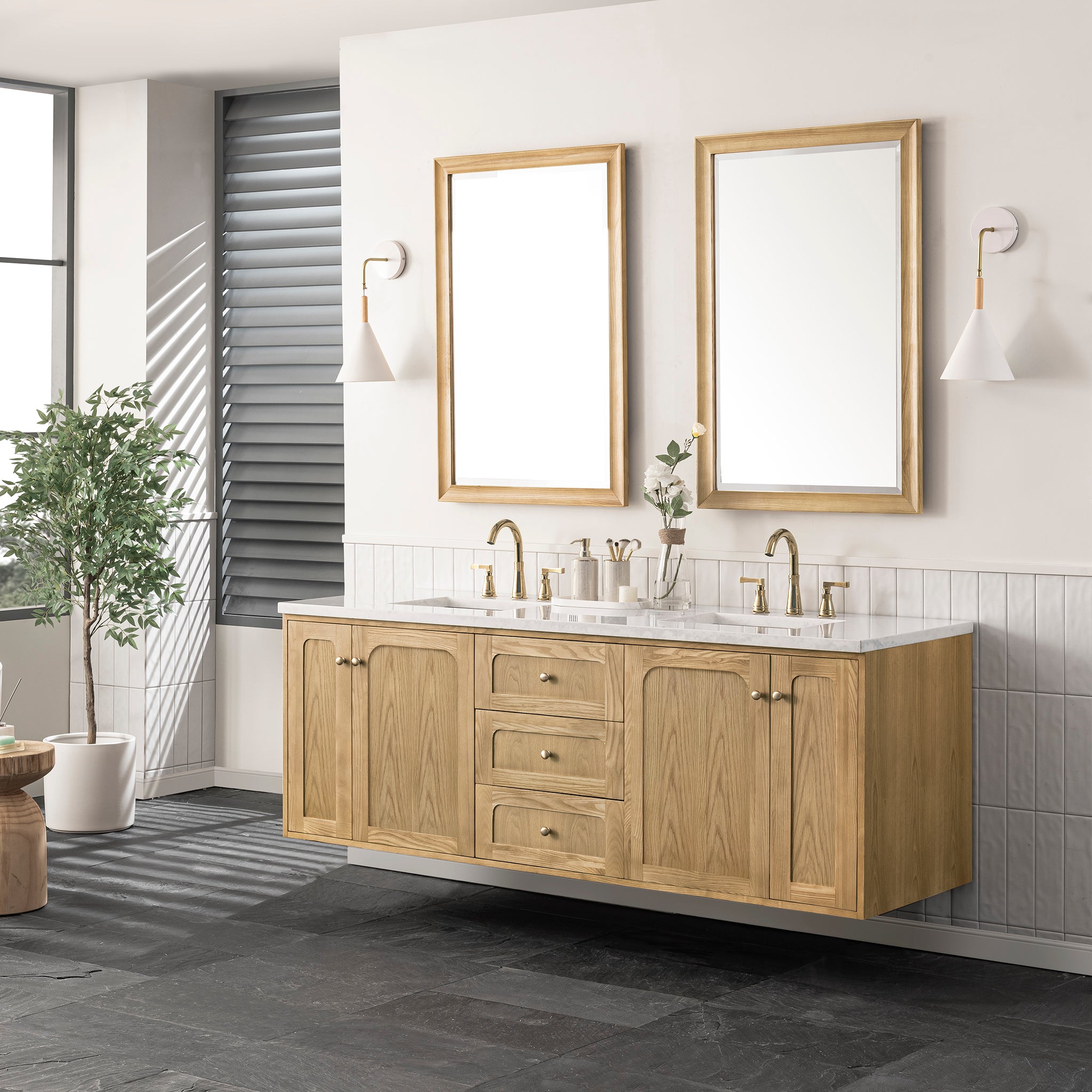 James Martin Laurent 72" Double Vanity in Light Natural Oak with 3cm Countertop