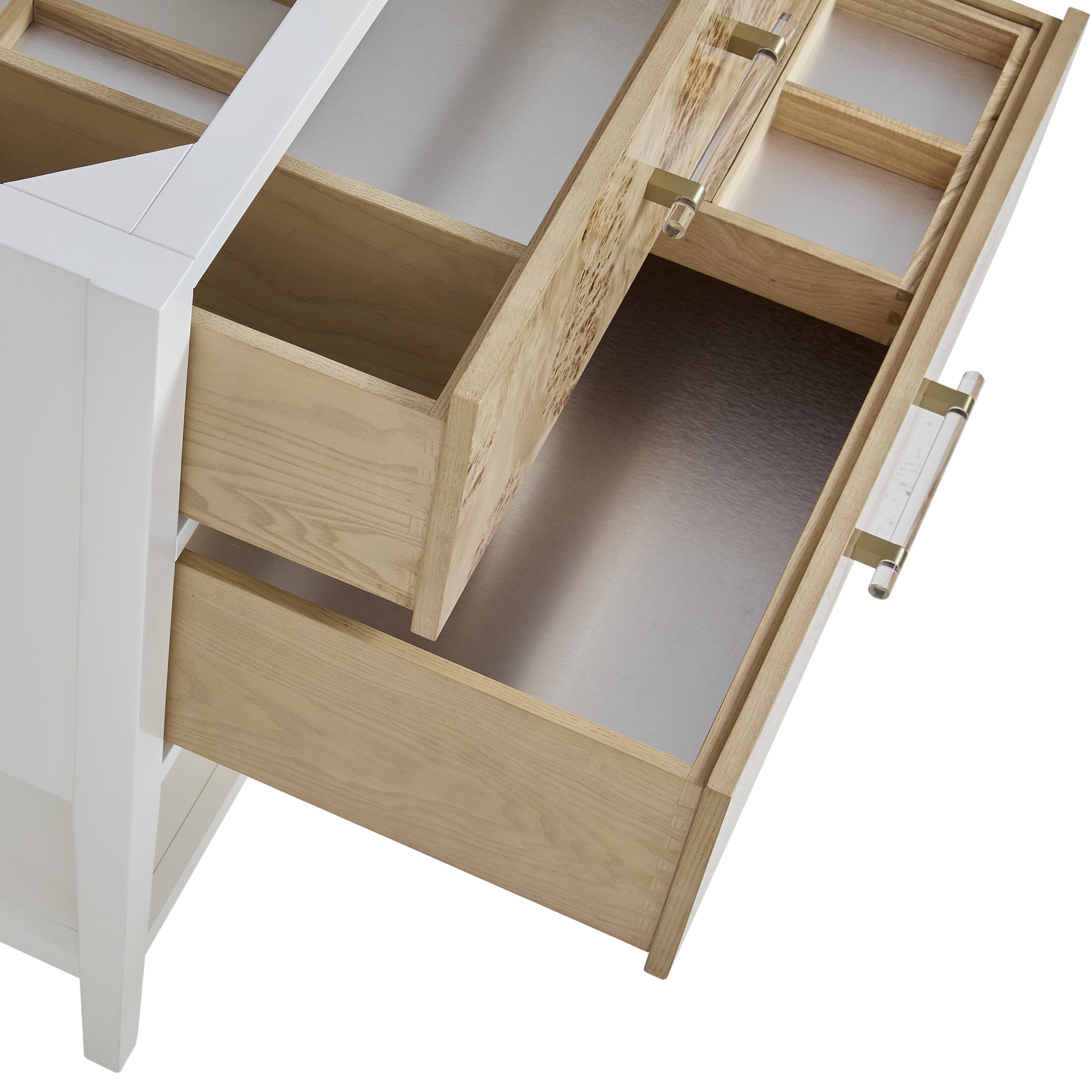 James Martin Olena 36" Single Vanity in Light Mappa Burl and Polished White with 3cm Countertop