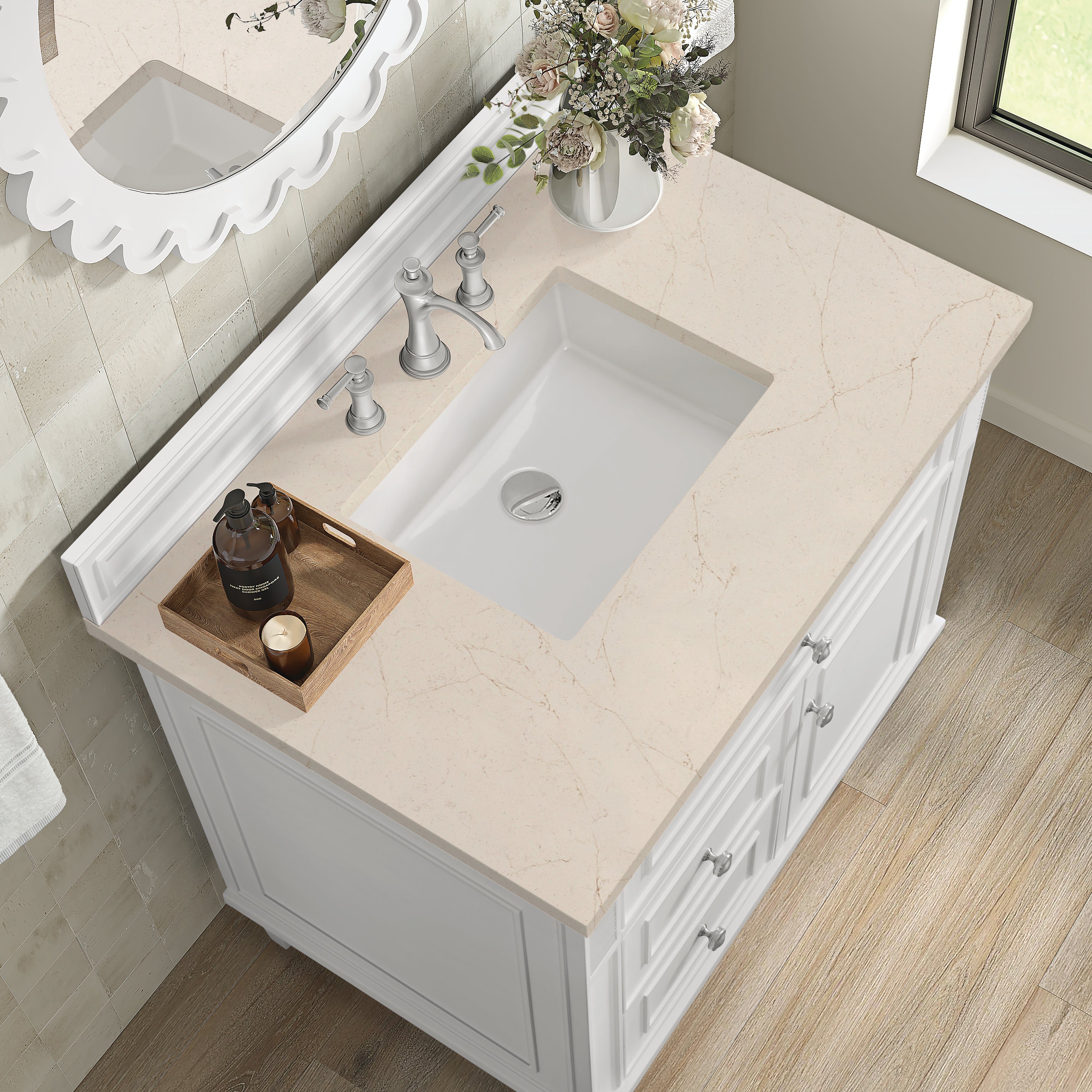 James Martin Lorelai 36" Single Vanity in Bright White with 3cm Countertop