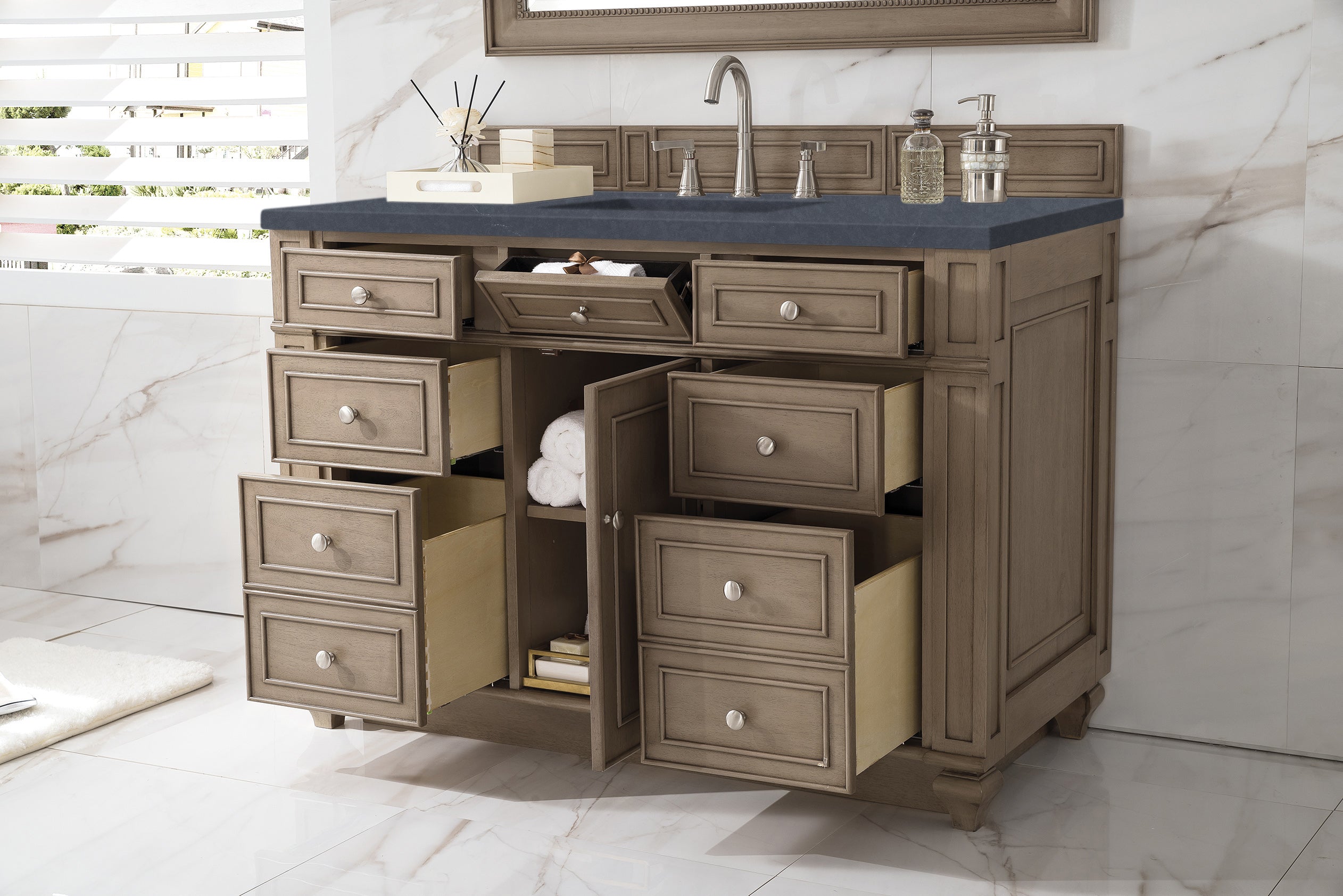 James Martin Bristol 48" Single Vanity in Whitewashed Walnut with 3cm Countertop