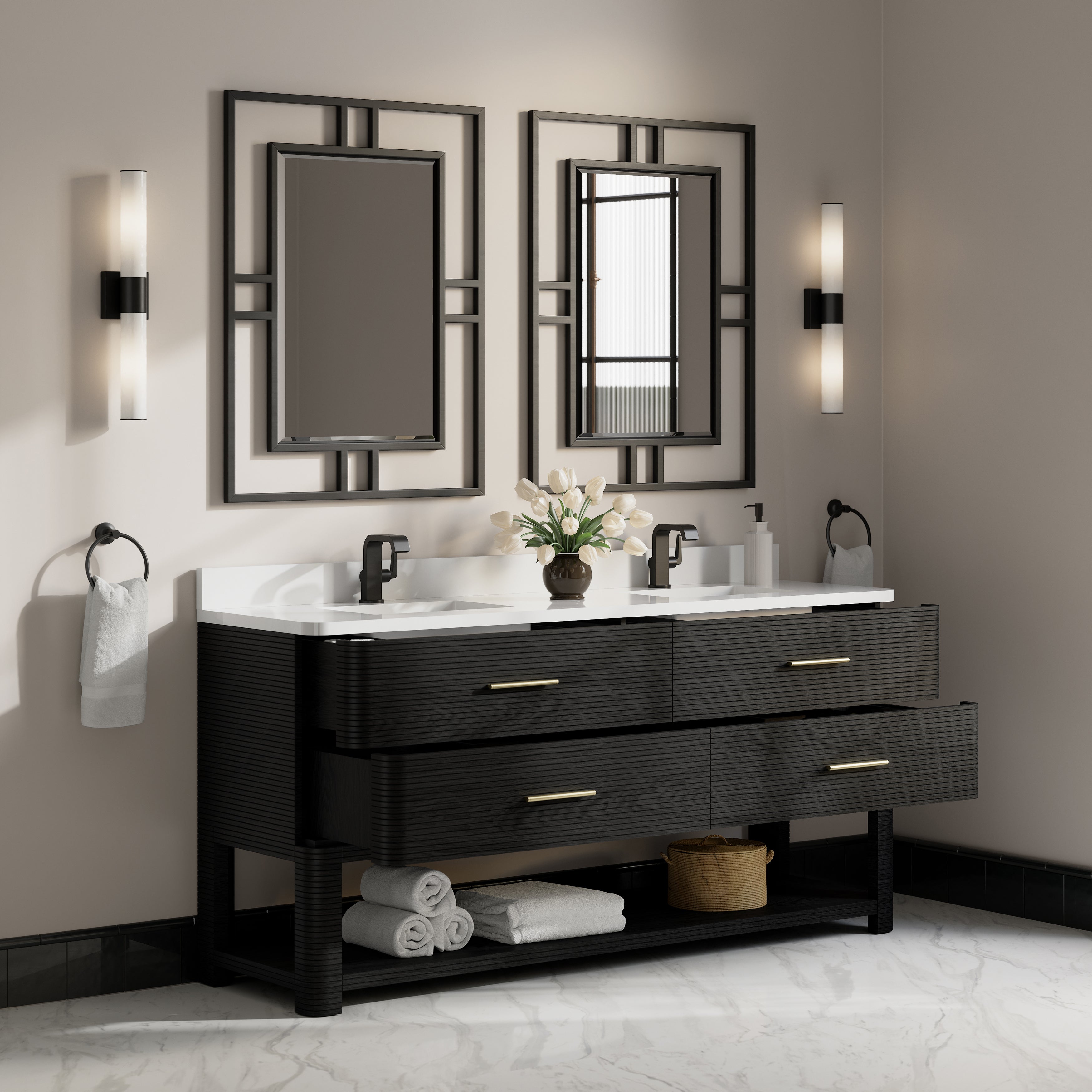 James Martin Lucian 72" Double Vanity in Carbon Oak with 3cm Countertop