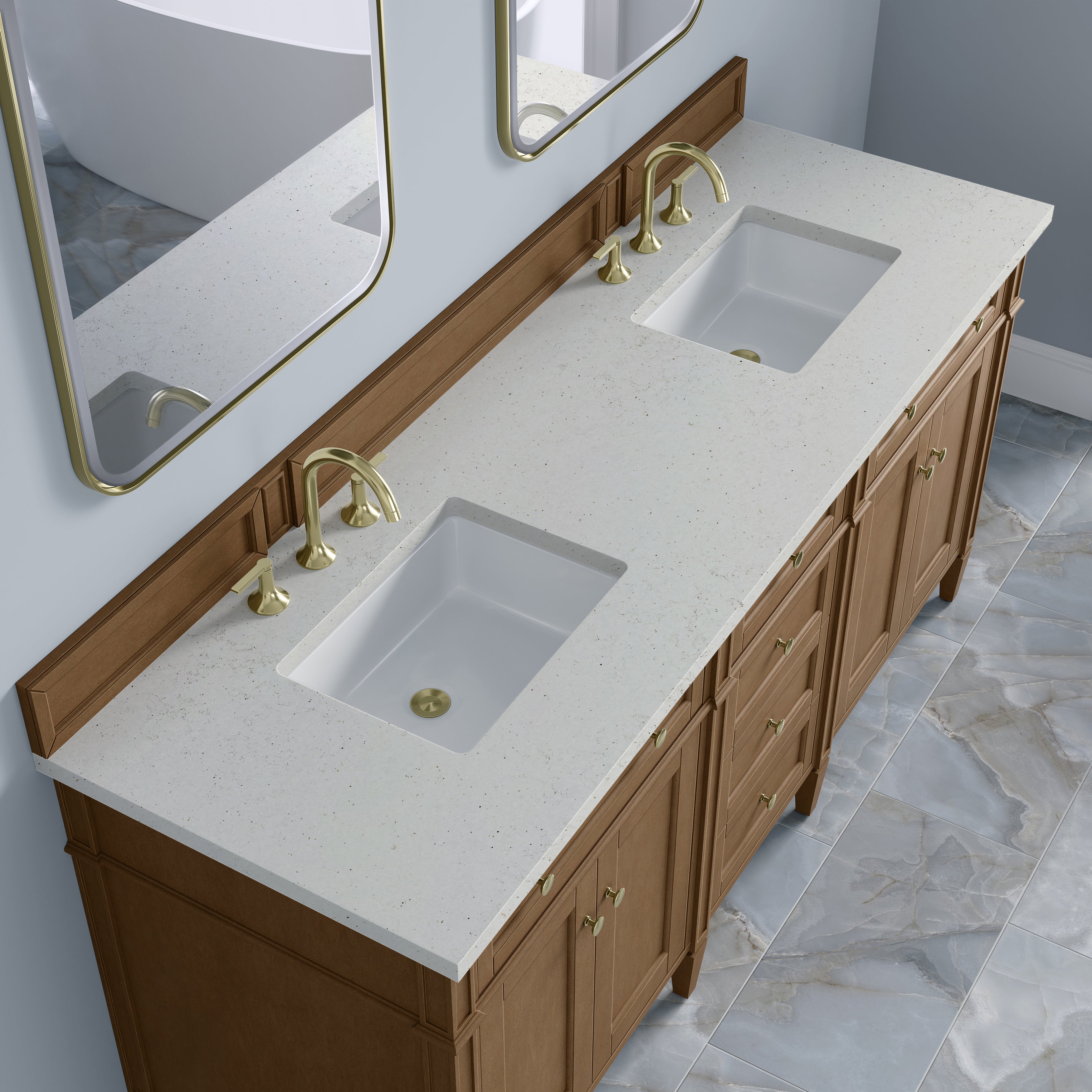 James Martin Brittany 72" Double Vanity in Pecan with 3cm Countertop