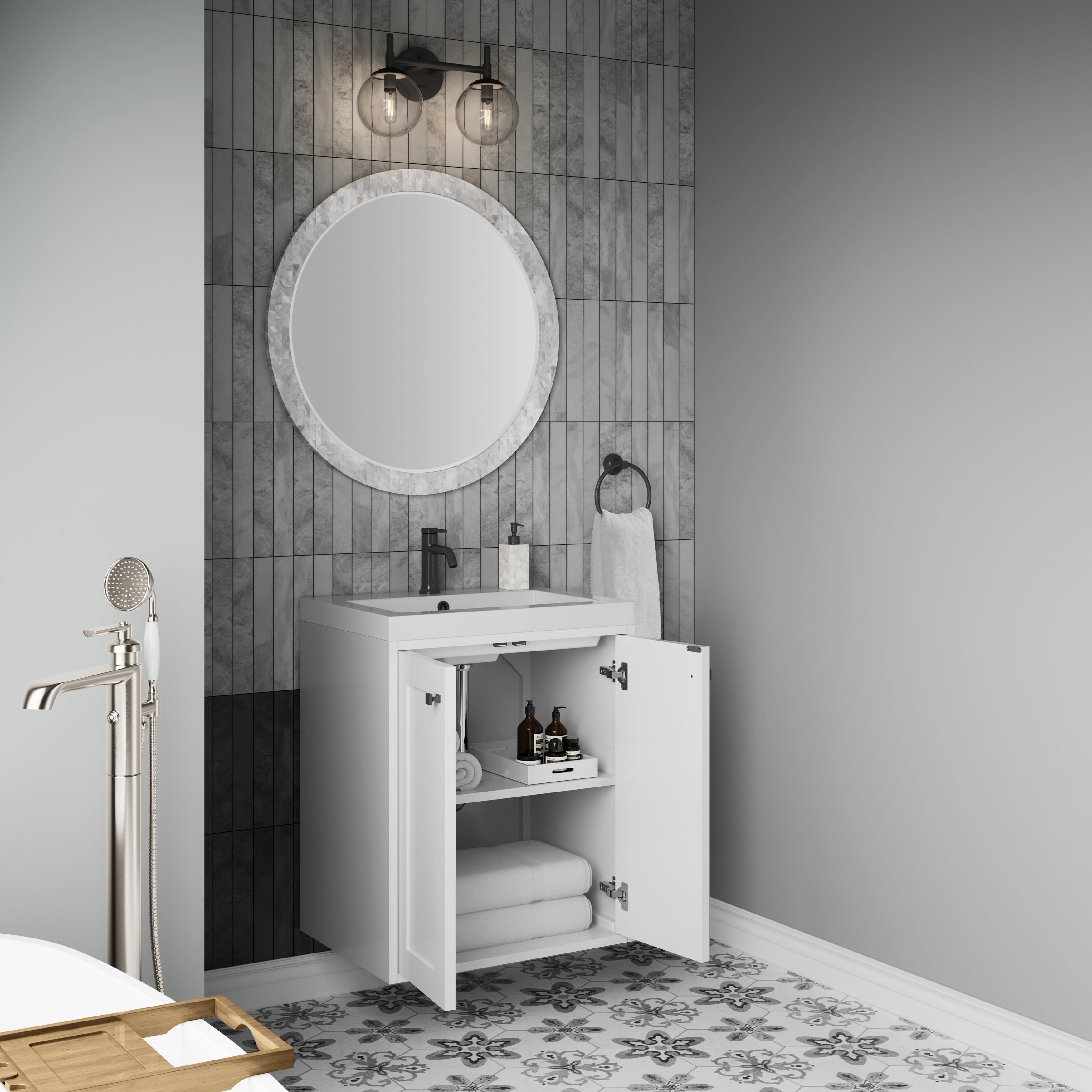 James Martin Chianti 24" Single Vanity in Glossy White with White Glossy Composite Stone Top