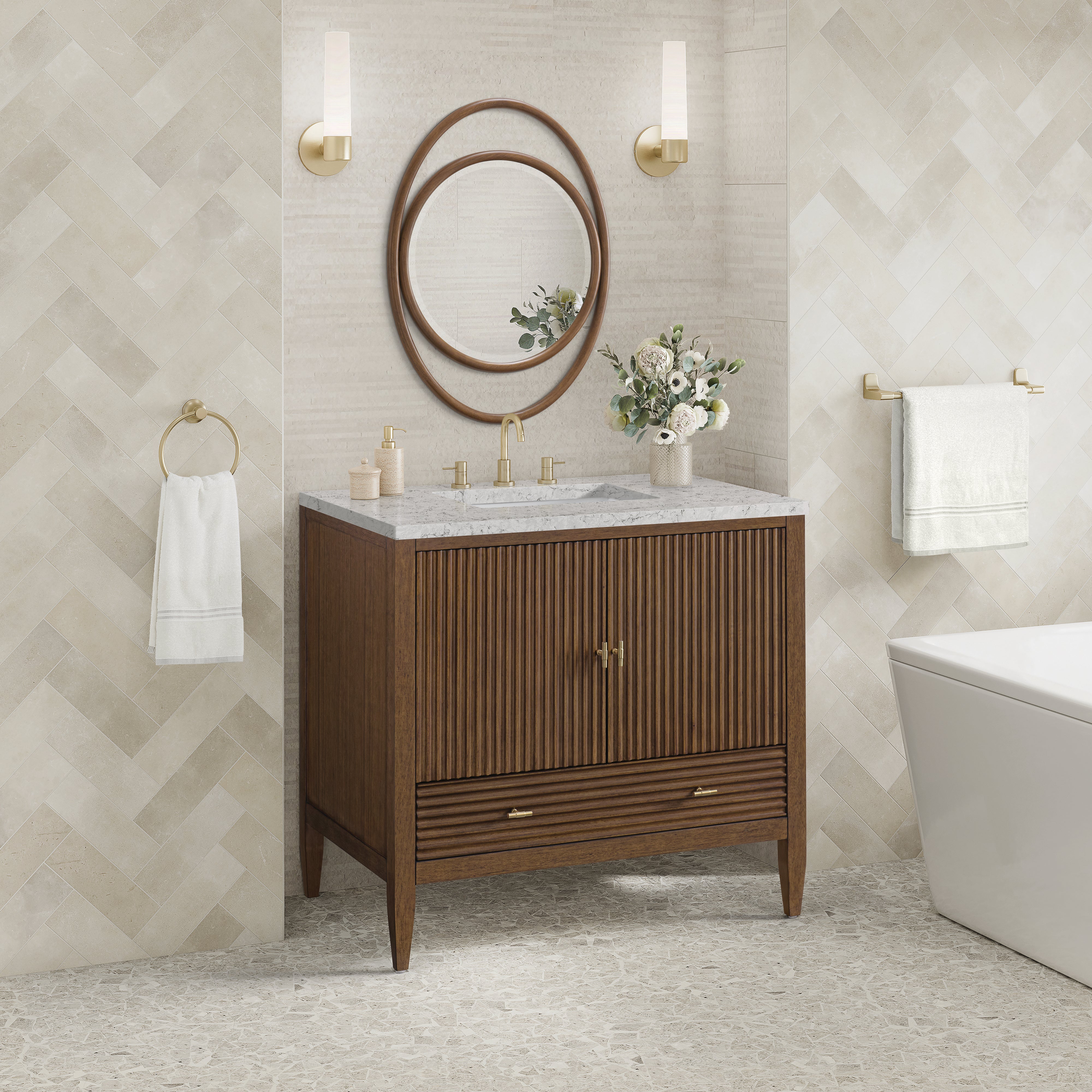 James Martin Myrrin 36" Vanity in Mid Century Walnut with 3cm Countertop