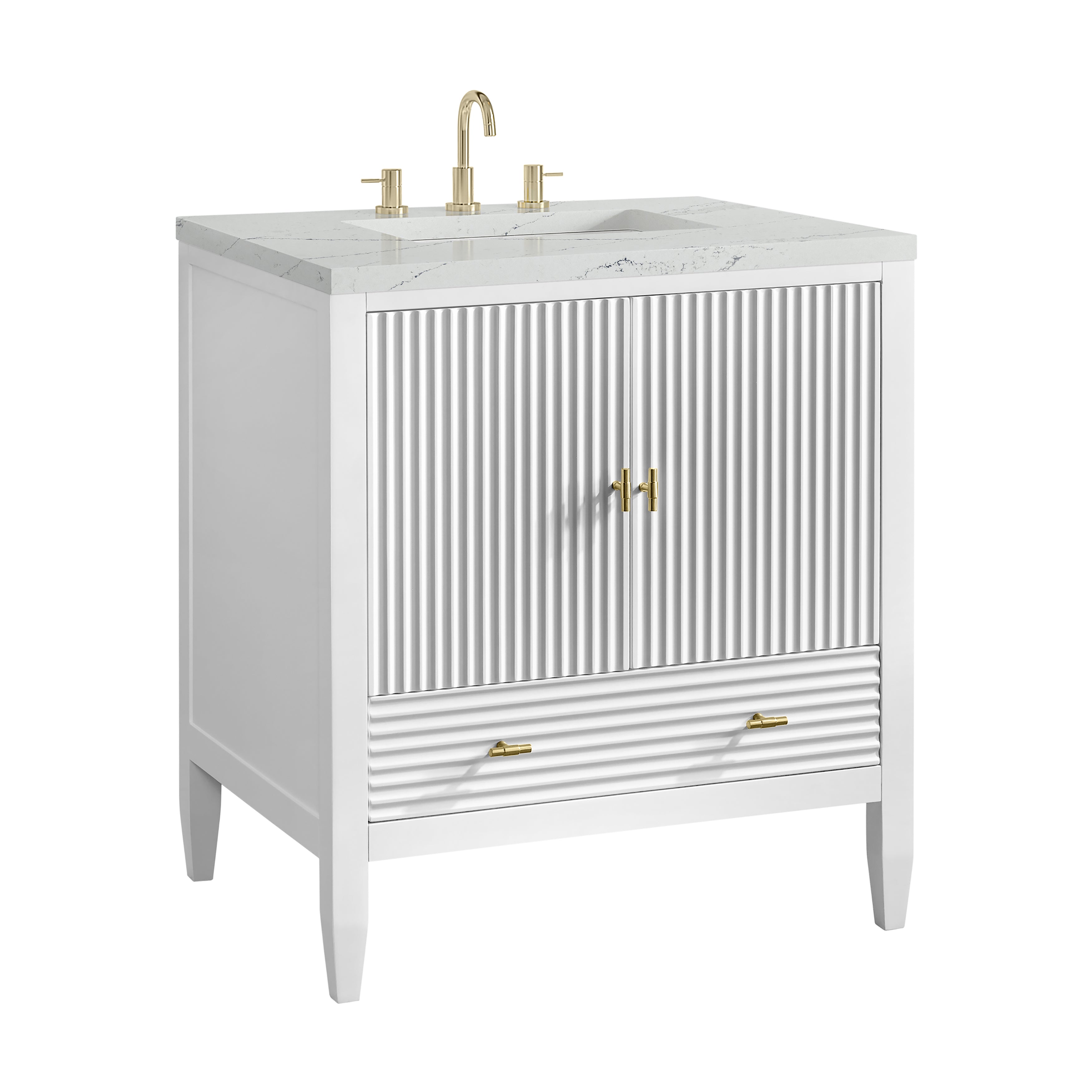 James Martin Myrrin 30" Single Vanity in Bright White with 3cm Countertop