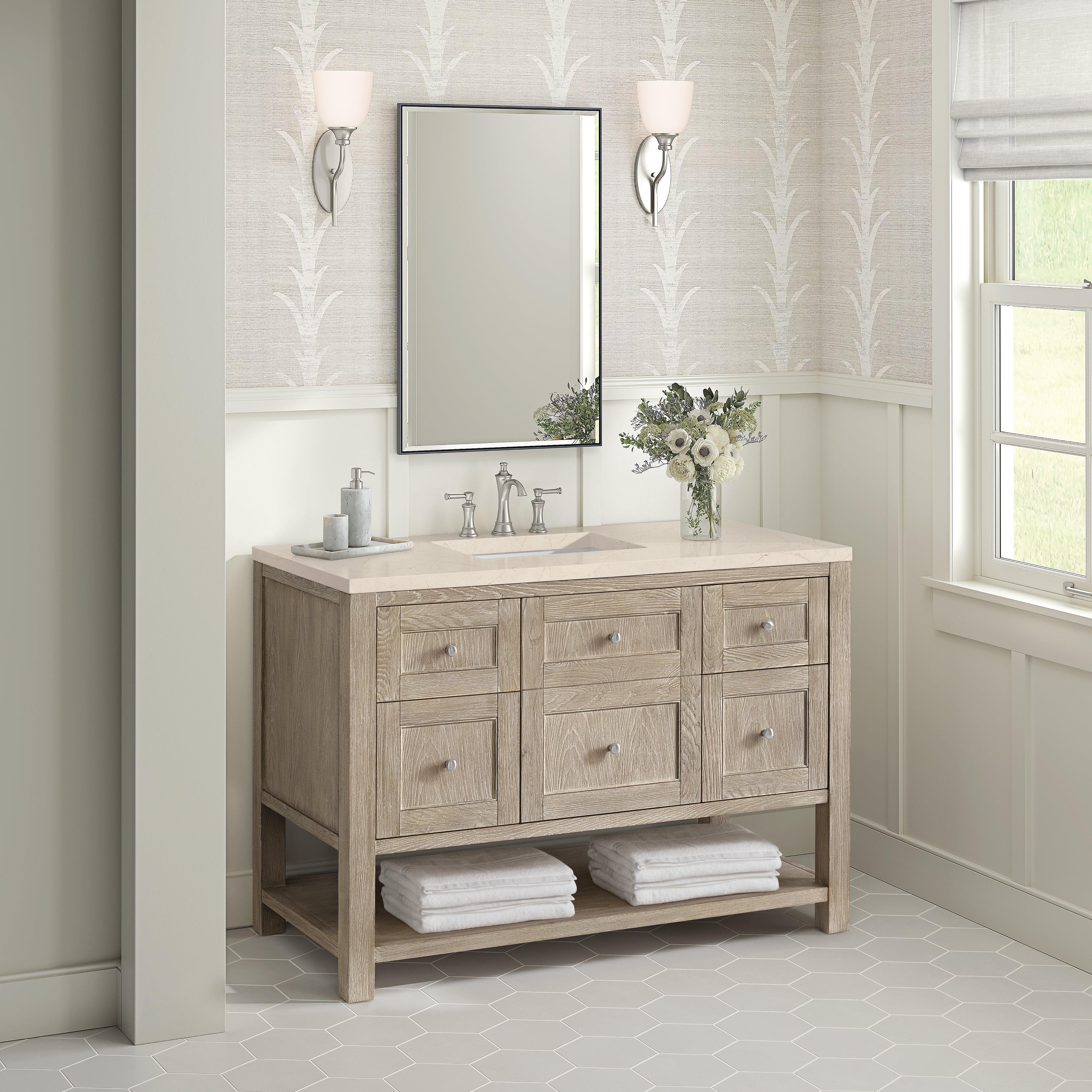 James Martin Breckenridge 48" Single Vanity in Whitewashed Oak with 3cm Countertop