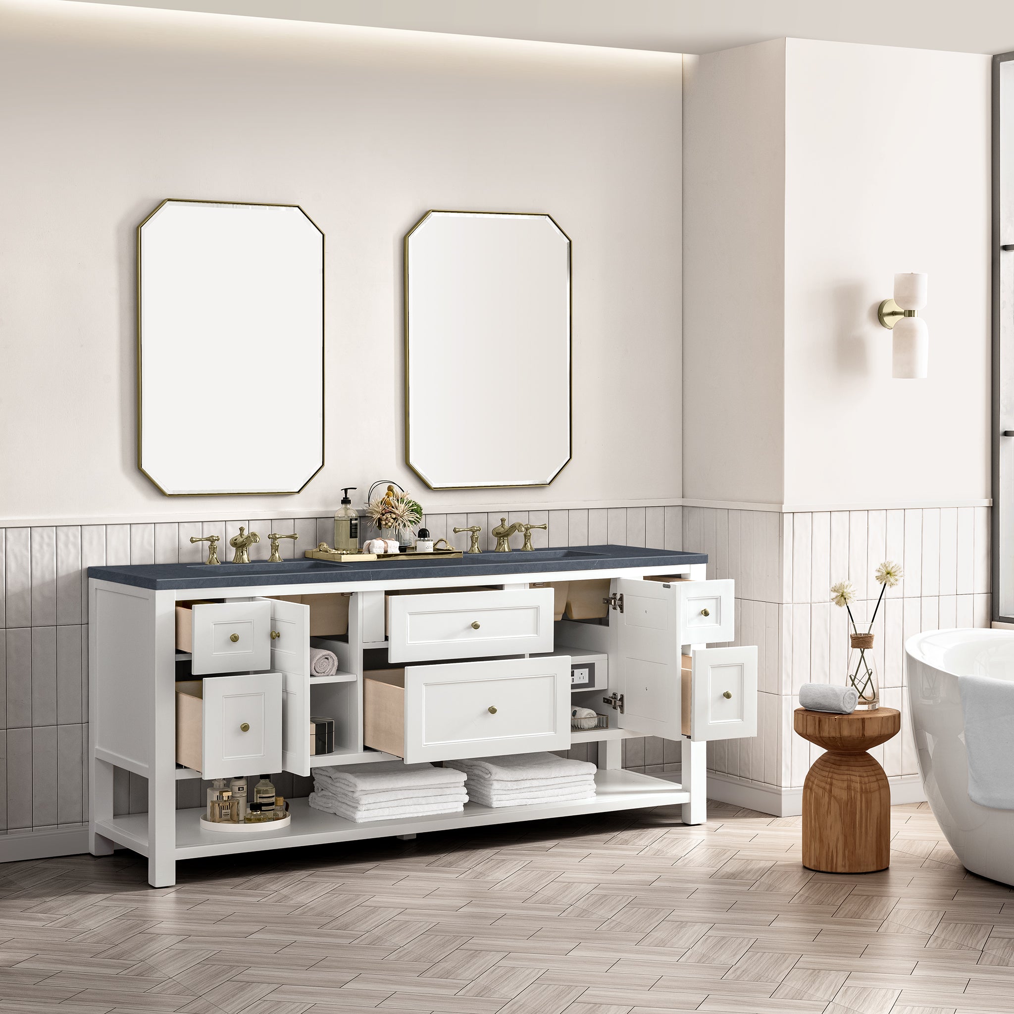 James Martin Breckenridge 72" Double Vanity in Bright White with 3cm Countertop