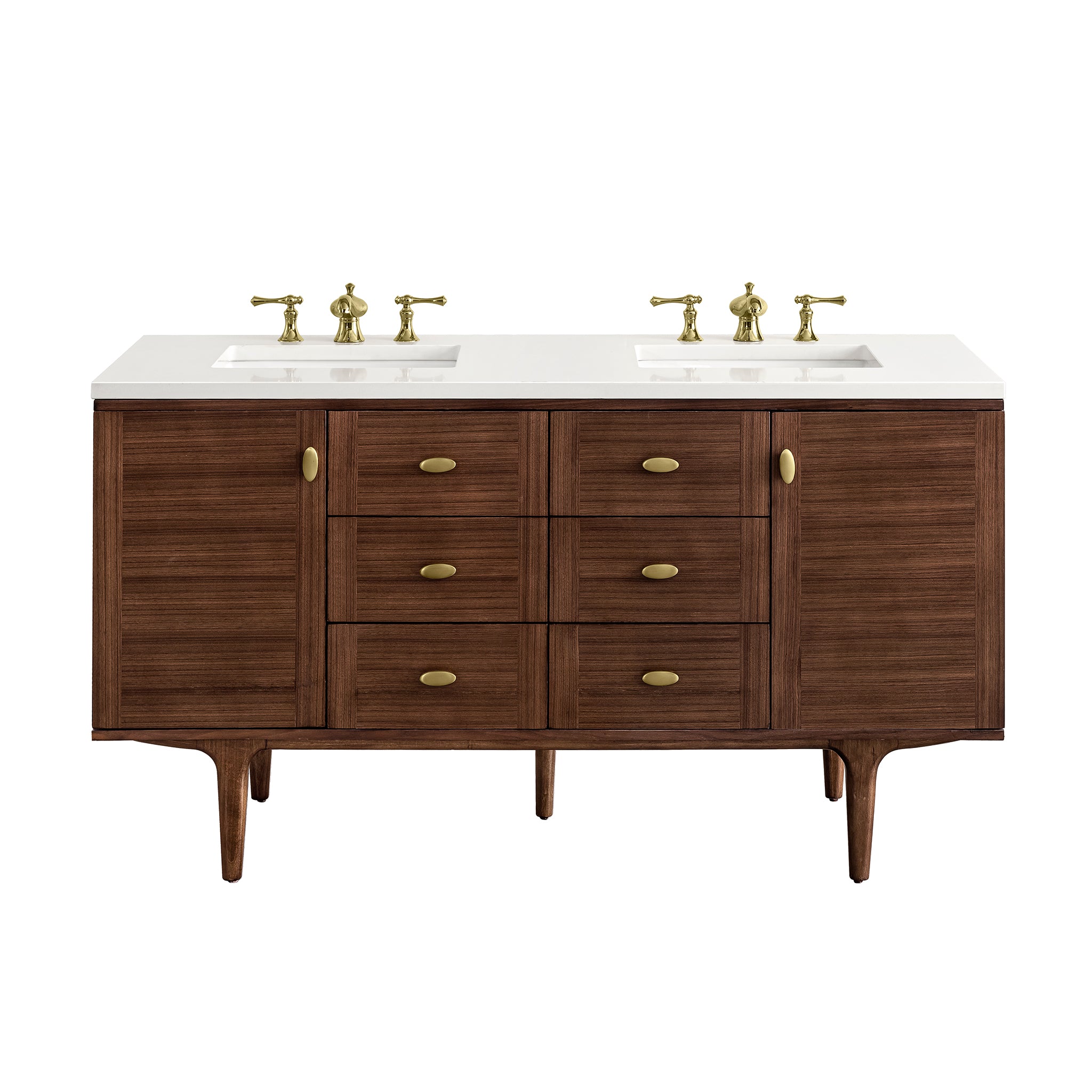 James Martin Amberly 60" Double Vanity in Mid-Century Walnut with 3cm Countertop