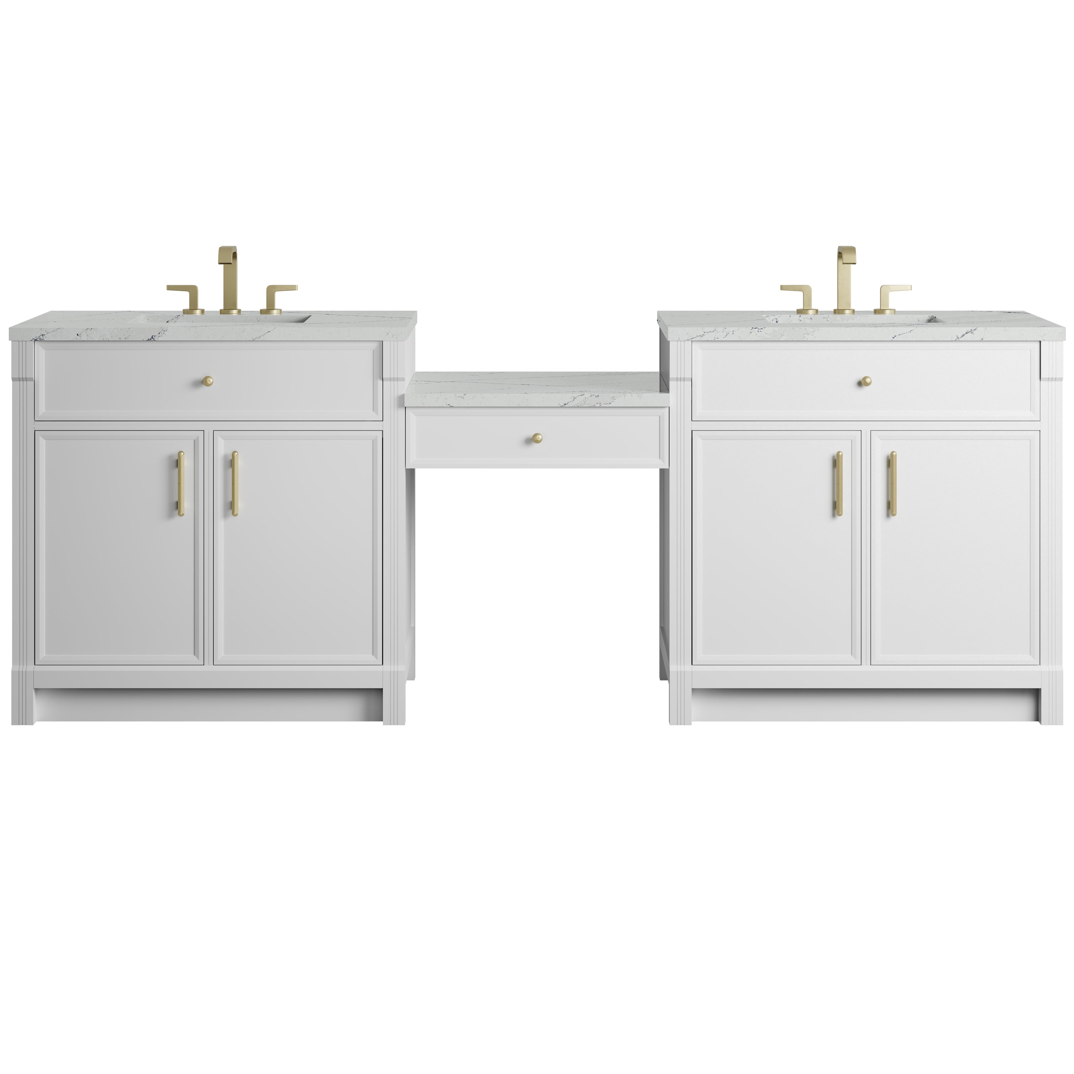 James Martin Bellshire 96" Dual Vanity Set with 24" Make-Up Counter in Bright White with 3cm Countertop