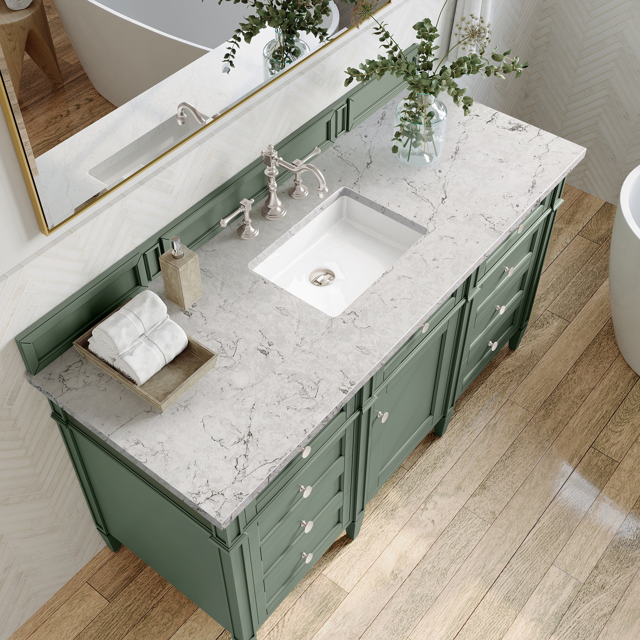 James Martin Brittany 60" Single Vanity in Smokey Celadon with 3cm Countertop