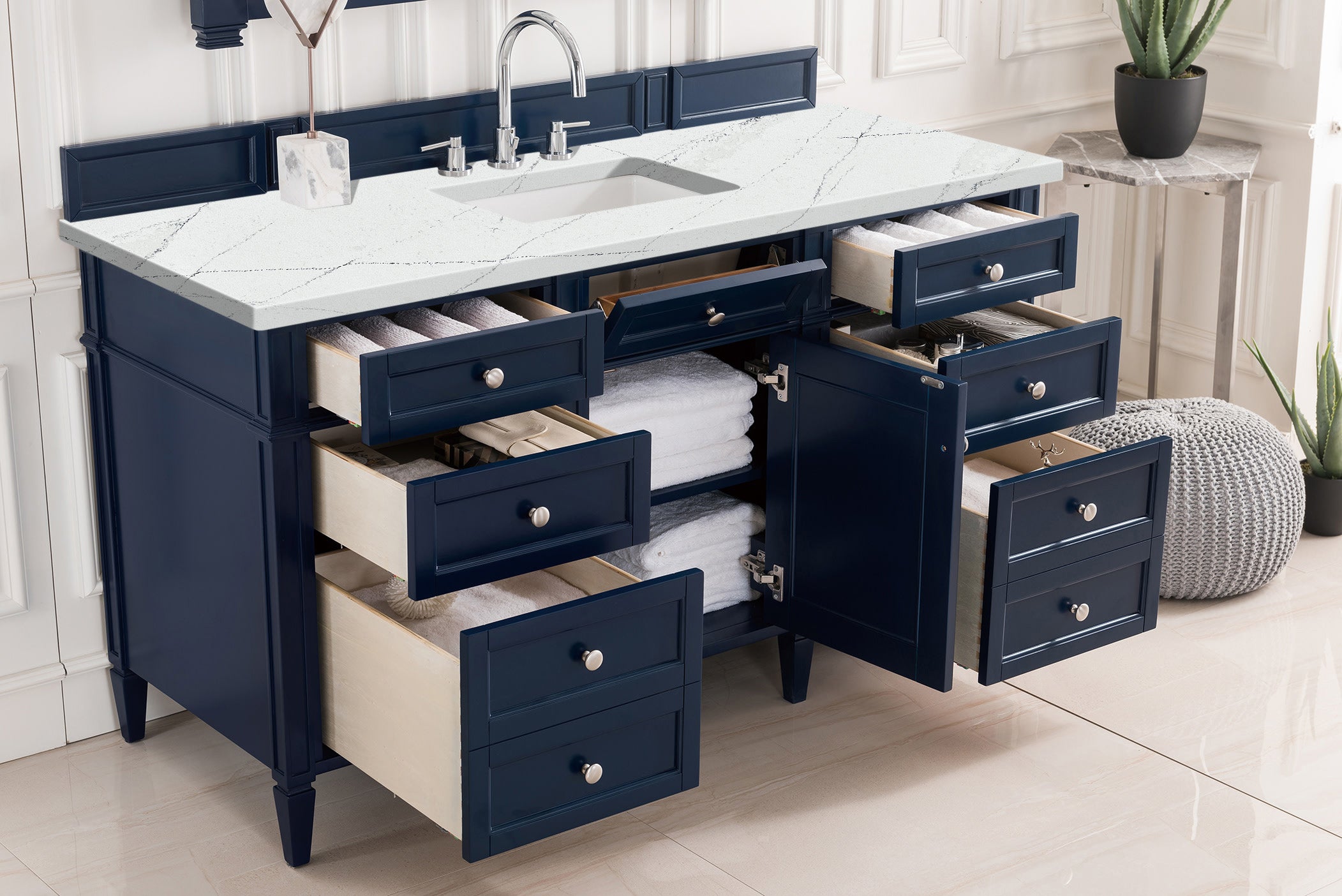 James Martin Brittany 60" Single Vanity in Victory Bleu with 3cm Countertop and FreePower Wireless Charger