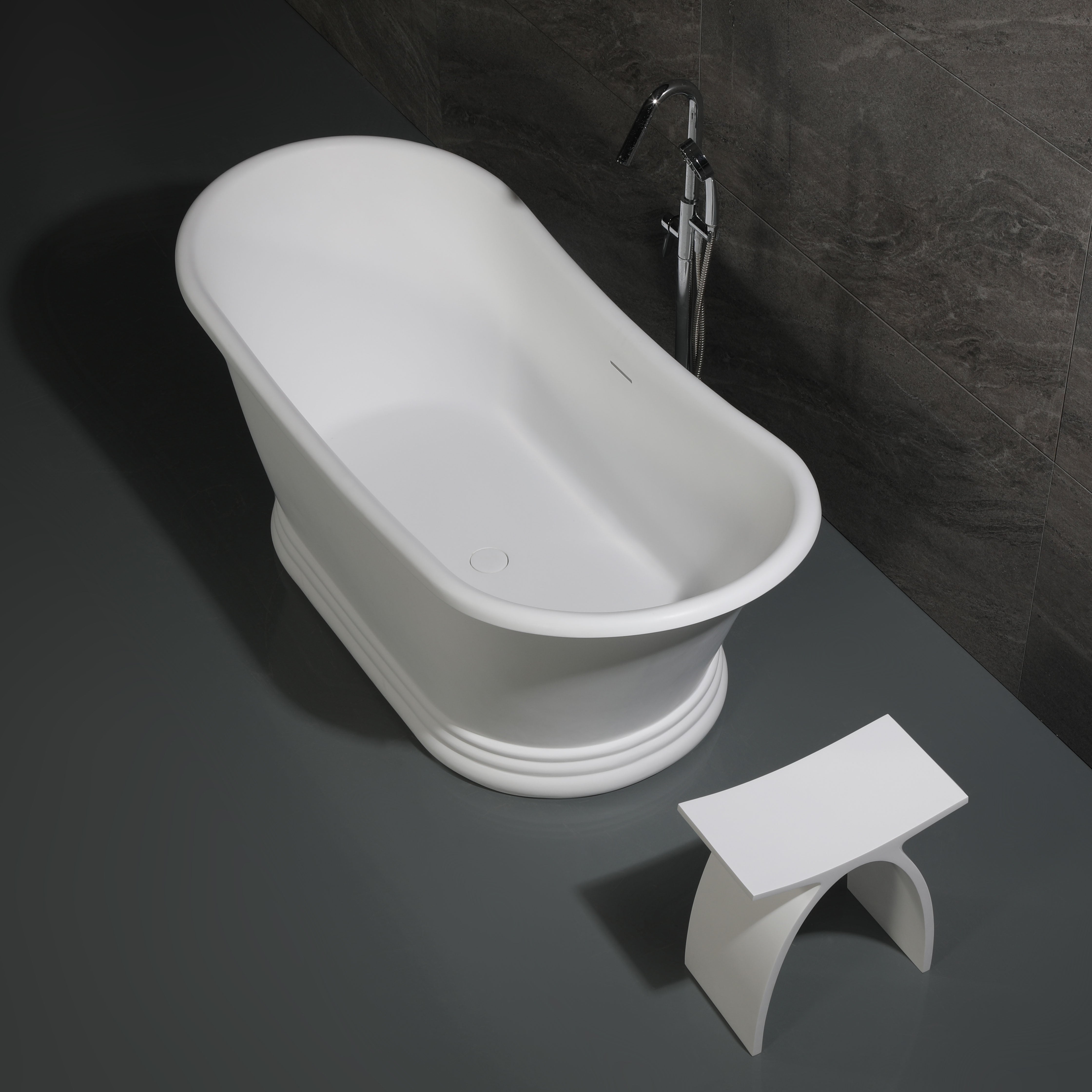ALFI brand  ABST77 Arched White Matte Solid Surface Resin Bathroom / Shower Stool