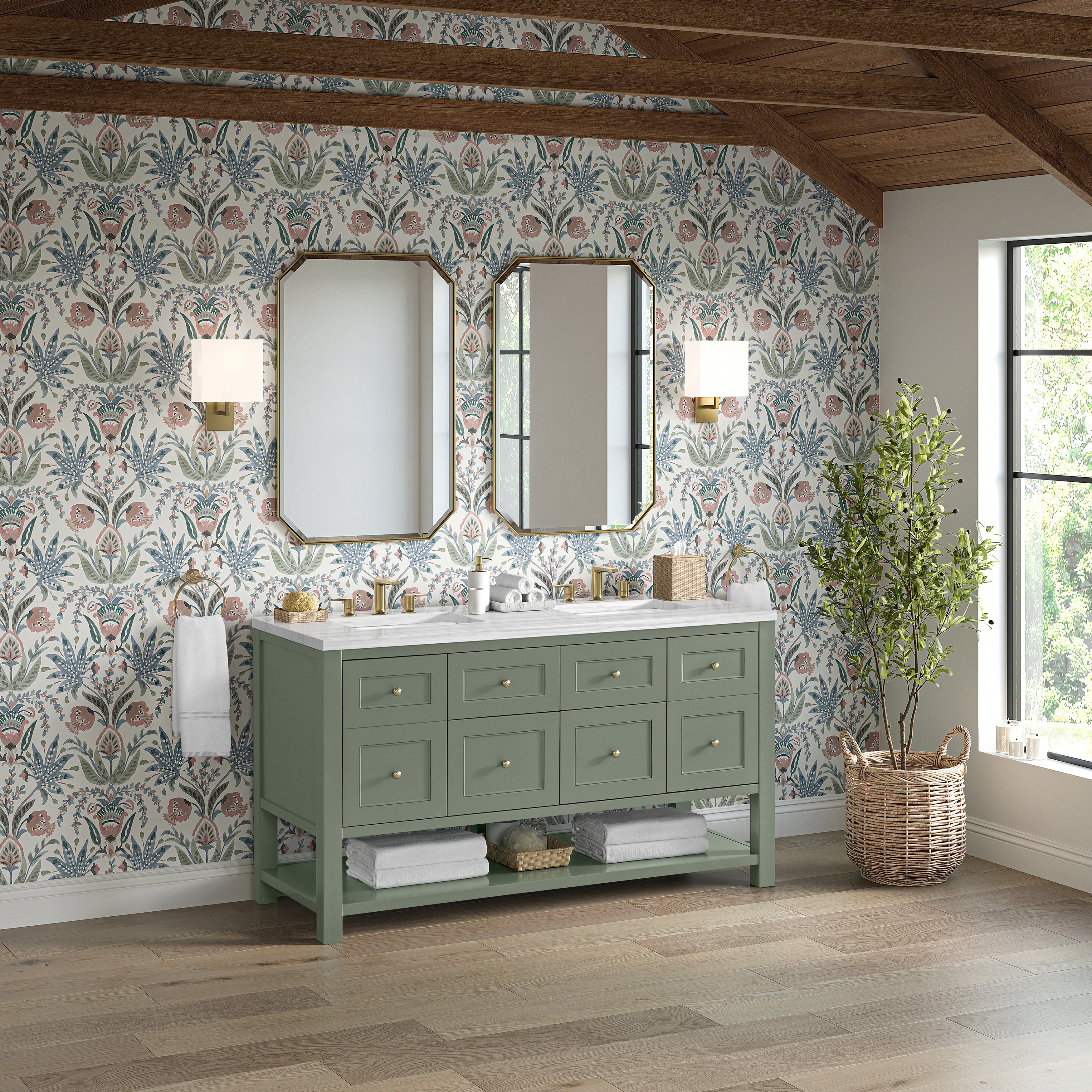 James Martin Breckenridge 60" Double Vanity in Smokey Celadon with 3cm Countertop
