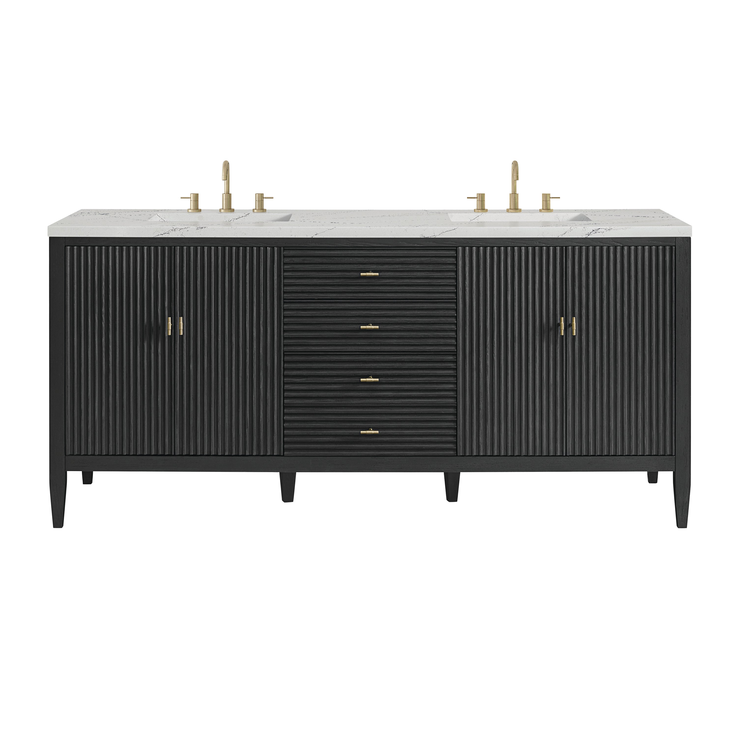 James Martin Myrrin 72" Double Vanity in Carbon Oak with 3cm Countertop and FreePower Wireless Charger