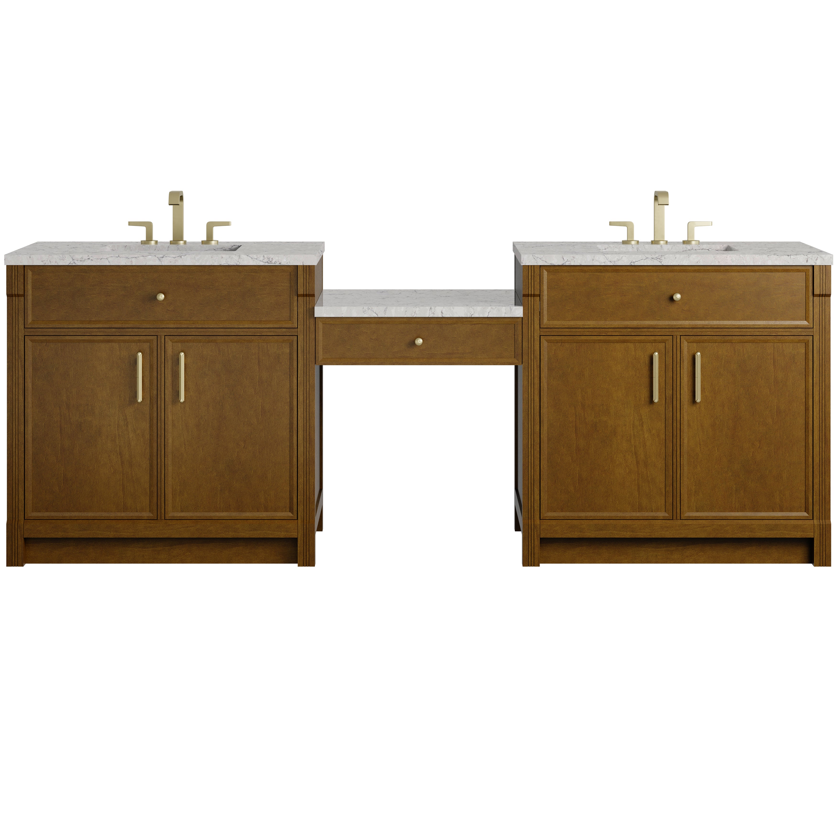 James Martin Bellshire 96" Dual Vanity Set with 24" Make-Up Counter in Honey Oak with 3cm Countertop