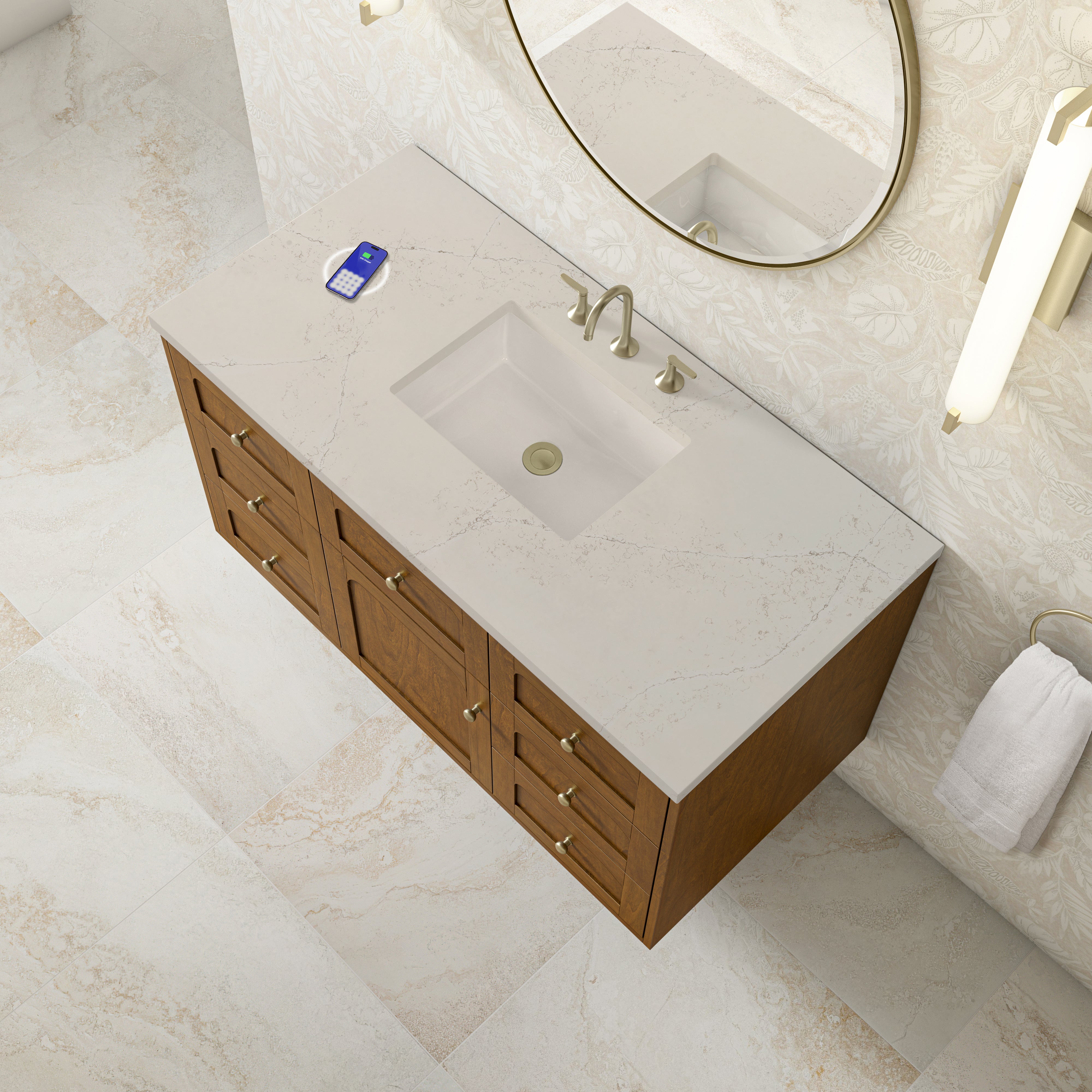James Martin Laurent 48" Single Vanity in Honey Oak with 3cm Countertop and FreePower Wireless Charger