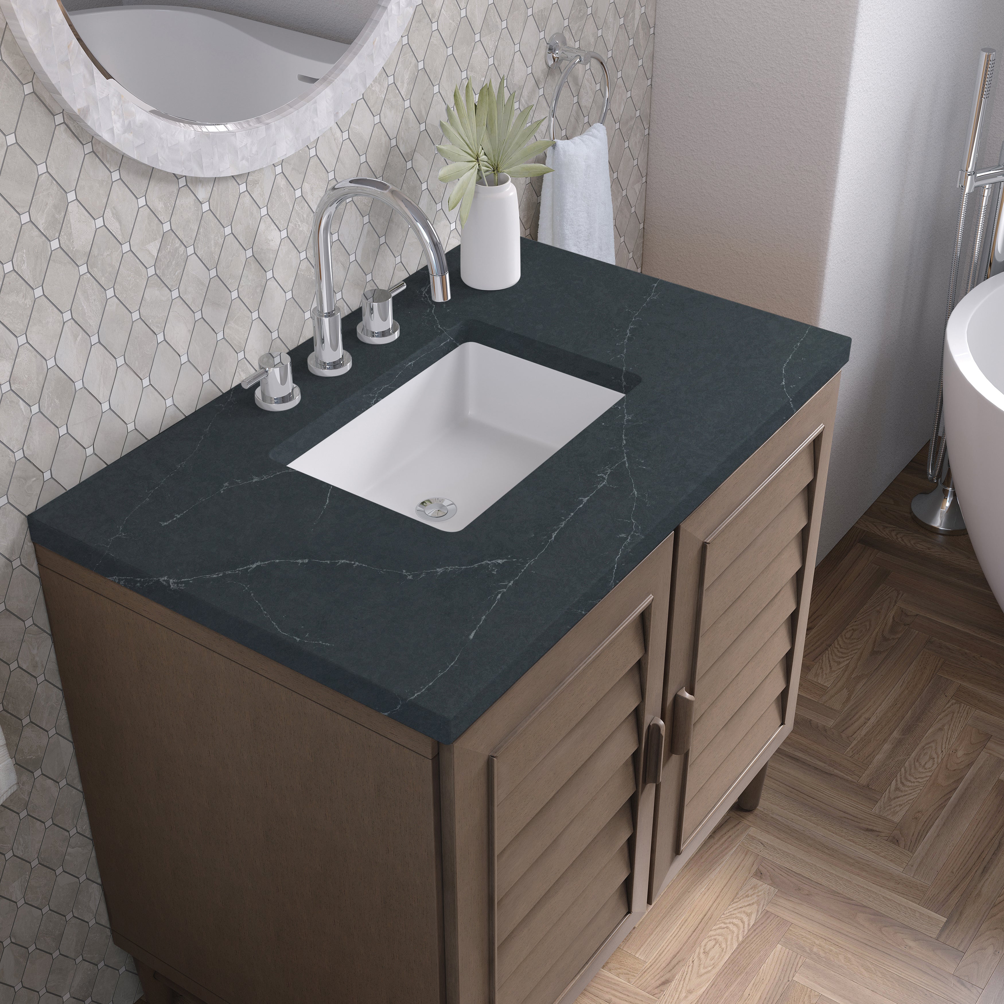 James Martin Portland 36" Single Vanity in Whitewashed Walnut with 3cm Countertop